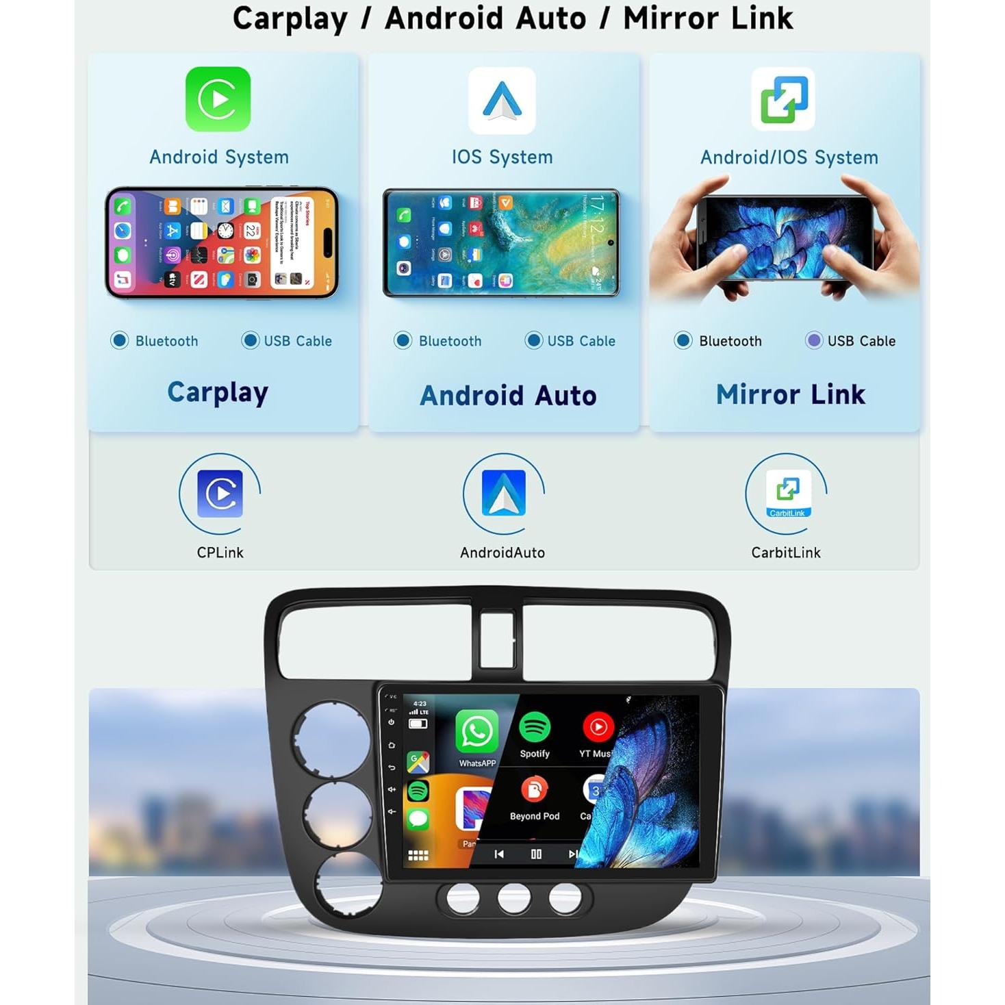 Estéreo de Coche Podofo 8 Núcleos 2G 64G para Honda Civic 2001-2005