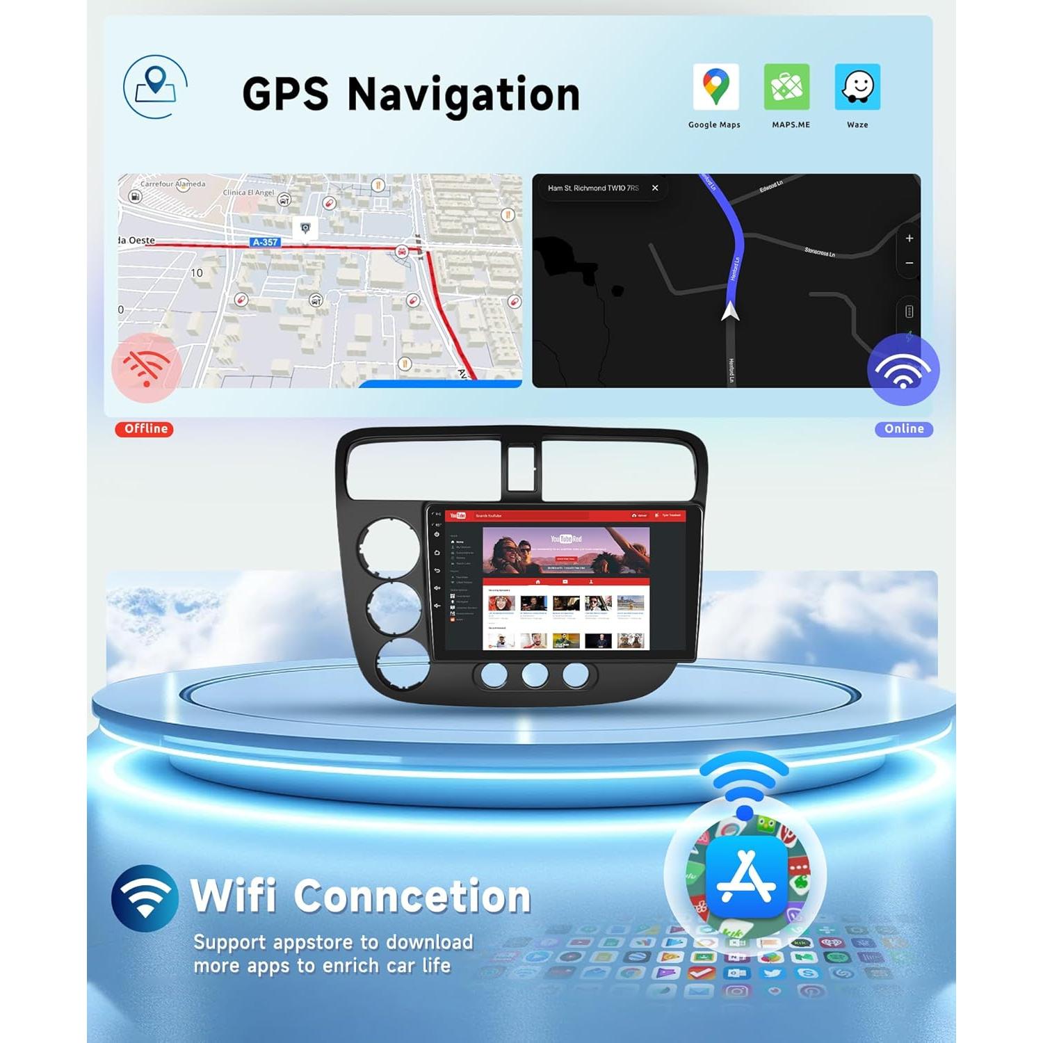 Estéreo de Coche Podofo 8 Núcleos 2G 64G para Honda Civic 2001-2005