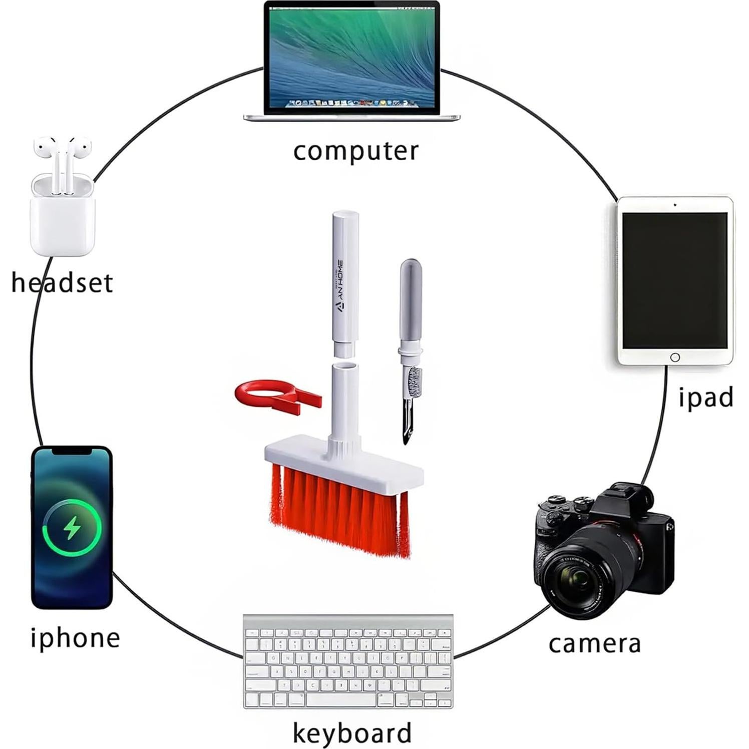 Keyboard Computer Cleaning Kit Brush with Keycaps for Keyboard Cleaner Laptop PC, 5 in 1 Cleaners Multi-Function Electronics Clean Tool Multibrush Techbrush Soft Brush for Apple Airpod AirPods Earbud