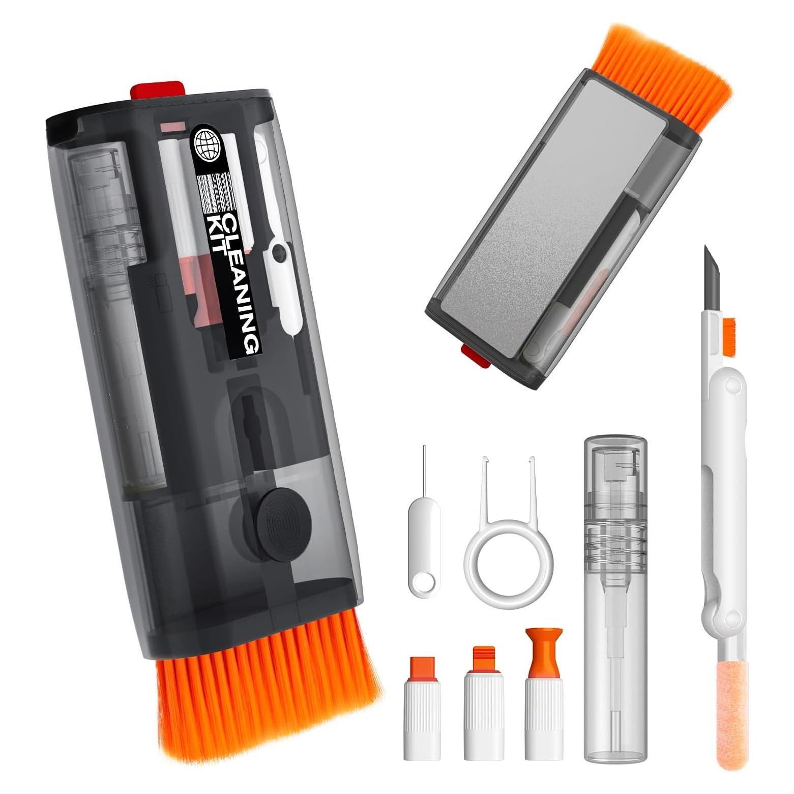 Walrfid Keyboard Cleaner, 12 in 1 Laptop Cleaning Kit for MacBook iPhone ipad AirPods, Multi-Function Electronics Cleaning Kit with Brush & Screen Cleaner Spray for Computer, PC, TV, Camera (Black)