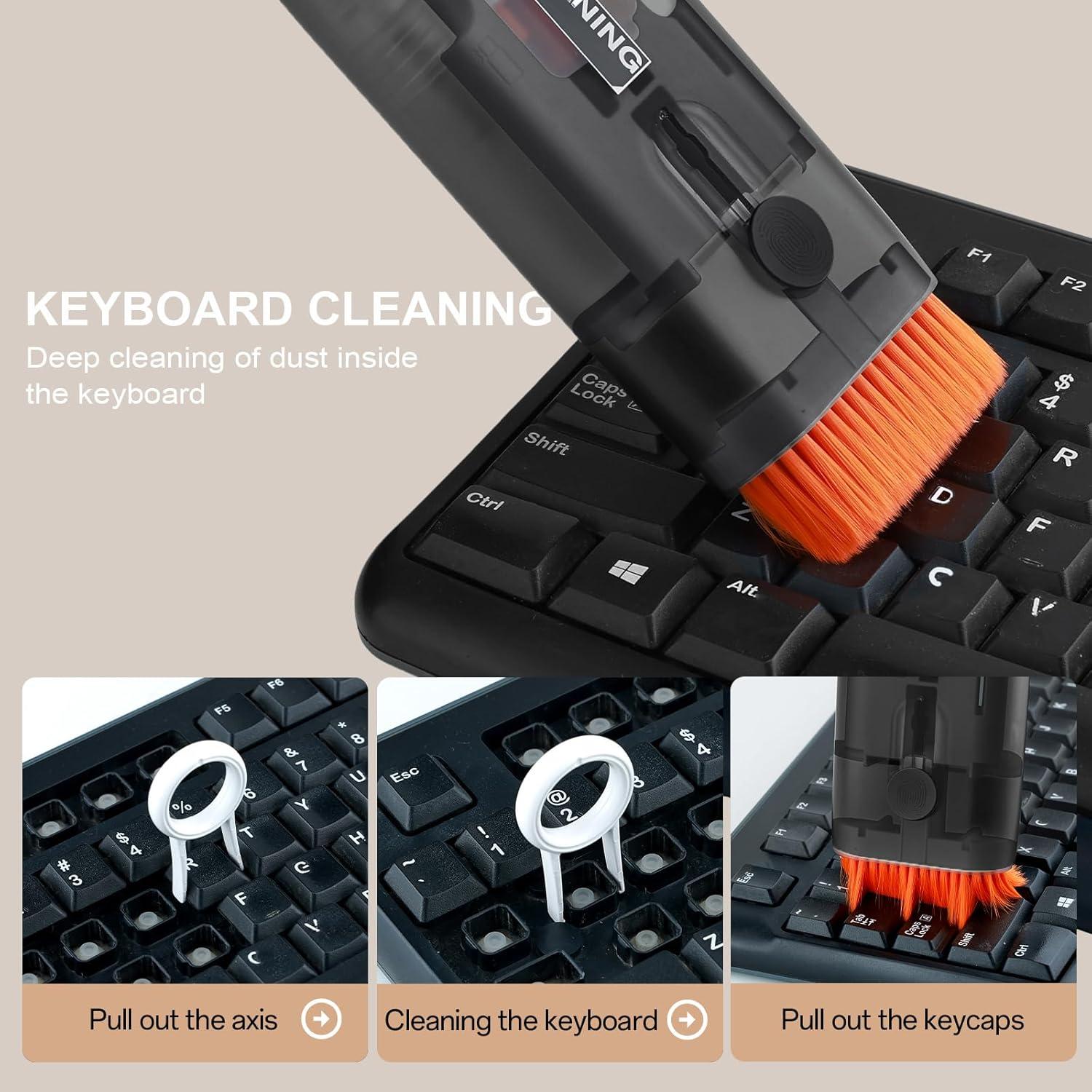 Walrfid Keyboard Cleaner, 12 in 1 Laptop Cleaning Kit for MacBook iPhone ipad AirPods, Multi-Function Electronics Cleaning Kit with Brush & Screen Cleaner Spray for Computer, PC, TV, Camera (Black)