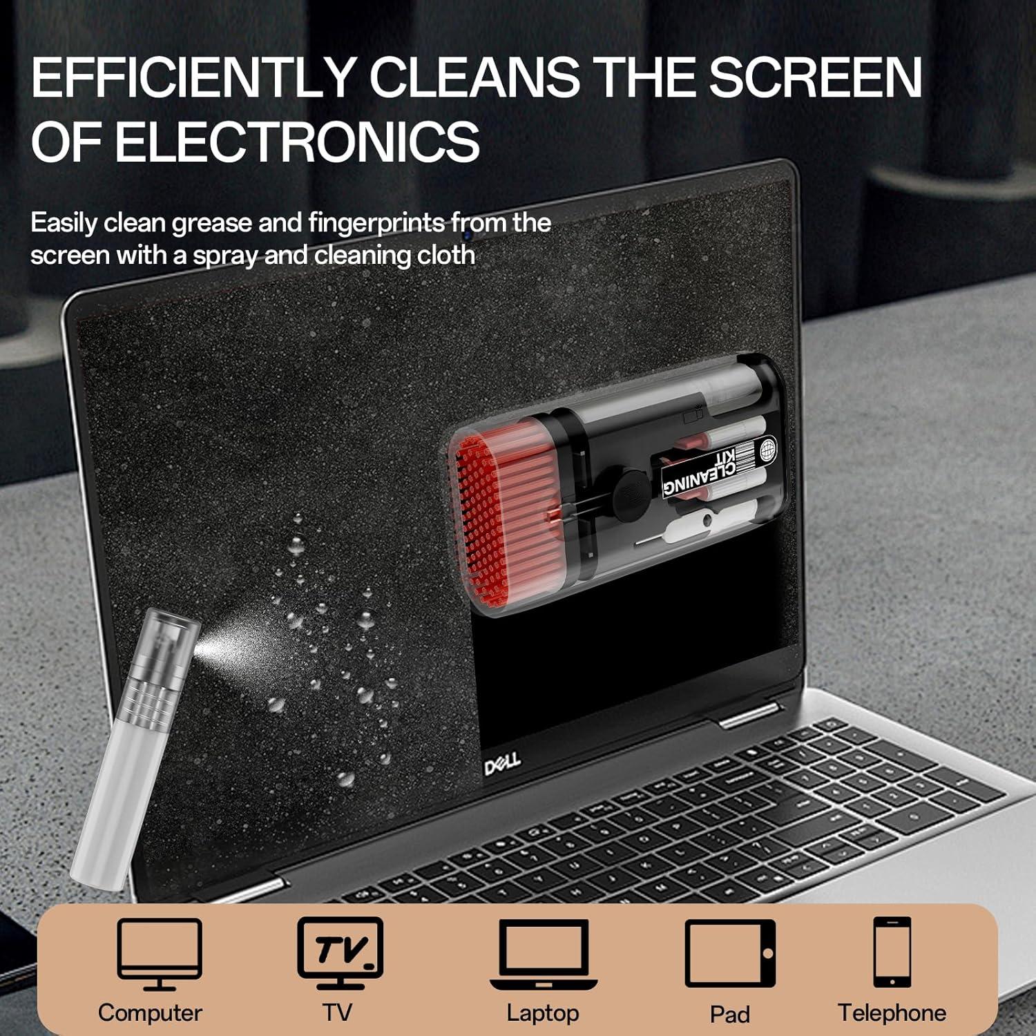 Walrfid Keyboard Cleaner, 12 in 1 Laptop Cleaning Kit for MacBook iPhone ipad AirPods, Multi-Function Electronics Cleaning Kit with Brush & Screen Cleaner Spray for Computer, PC, TV, Camera (Black)