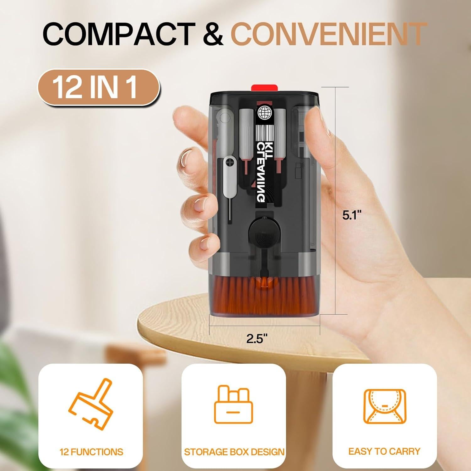 Walrfid Keyboard Cleaner, 12 in 1 Laptop Cleaning Kit for MacBook iPhone ipad AirPods, Multi-Function Electronics Cleaning Kit with Brush & Screen Cleaner Spray for Computer, PC, TV, Camera (Black)