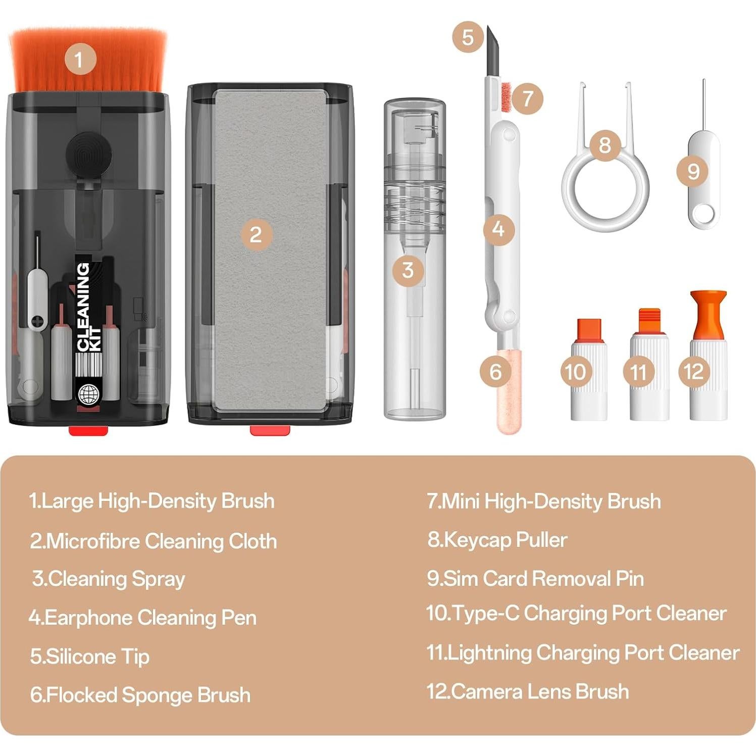 Walrfid Keyboard Cleaner, 12 in 1 Laptop Cleaning Kit for MacBook iPhone ipad AirPods, Multi-Function Electronics Cleaning Kit with Brush & Screen Cleaner Spray for Computer, PC, TV, Camera (Black)