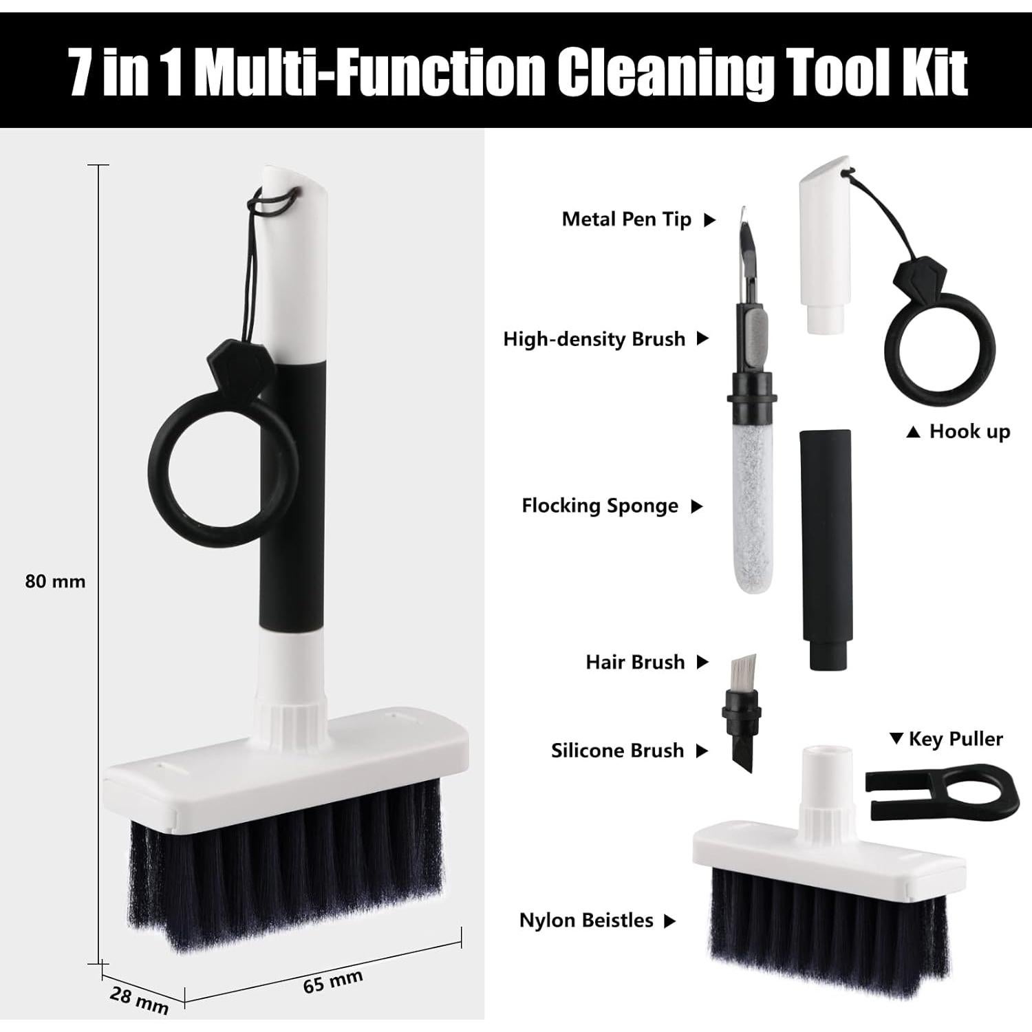 Soft Brush Keyboard Cleaner, Computer Cleaning Tool Kit, 7 in 1 Multipurpose Corner Slit Duster Keycap Puller and Soft Microfiber Brush for Bluetooth Headset Lego Airpods Laptop Camera Lens (Black)