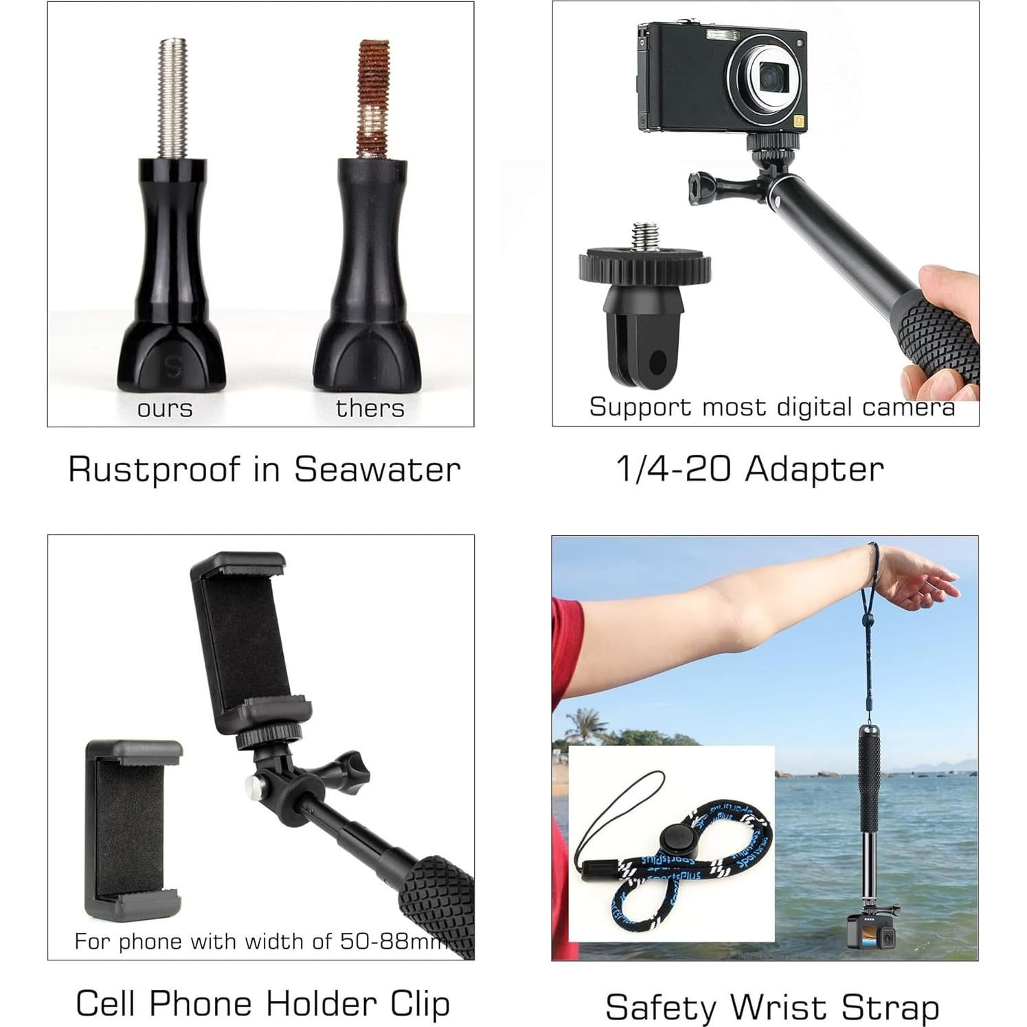 Palo de Selfie Impermeable GEPULY 116.8 cm para GoPro y Móviles