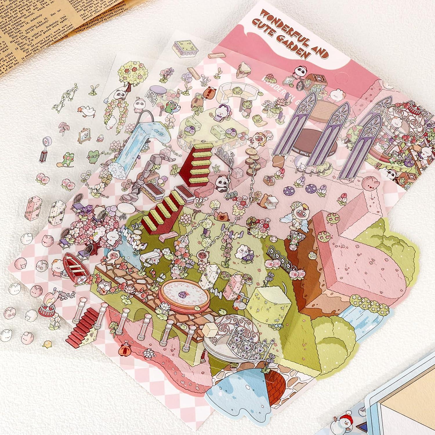 DIY 3D House Stickers, 4 Set Fun DIY Stickers Scene Make Your Own Warm Home, Supermarket, Coffee Shop, Music Bar, Cute 3D Cartoon Scene Sticker for Adult Kids Relief Stress Pass The Time (XMPLUS2.0)