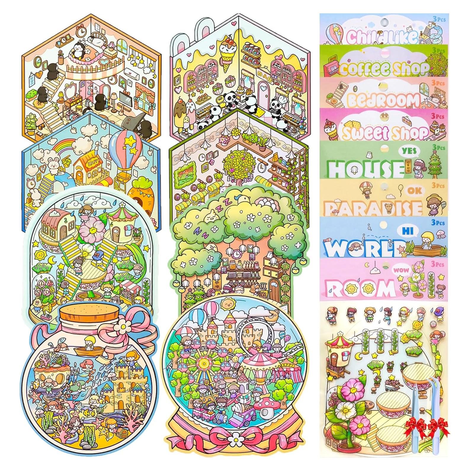 Calcomanías 3D DIY Qiyeeloo - 8 Sets Reutilizables para Manualidades