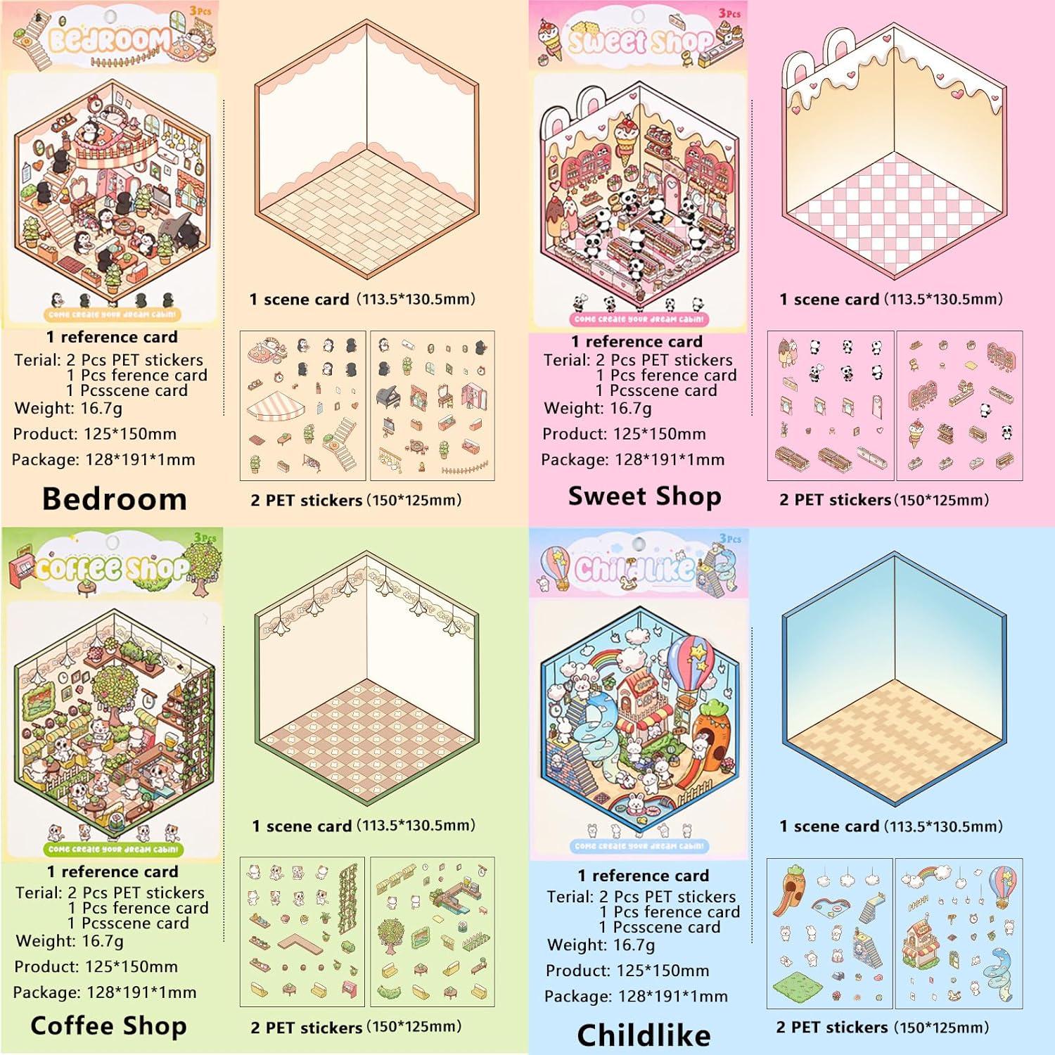 Calcomanías 3D DIY Qiyeeloo - 8 Sets Reutilizables para Manualidades