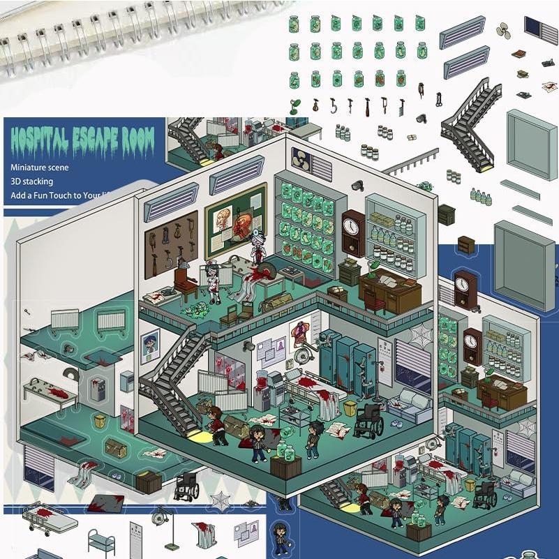 Set de 6 Hojas Stickers 3D YOKSAS - Escenas Miniatura Vintage