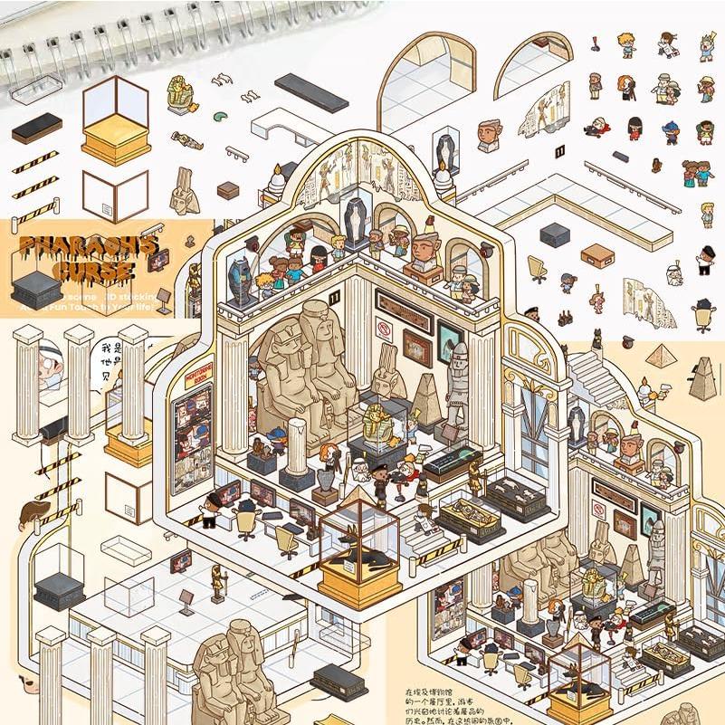 Set de 6 Hojas Stickers 3D YOKSAS - Escenas Miniatura Vintage