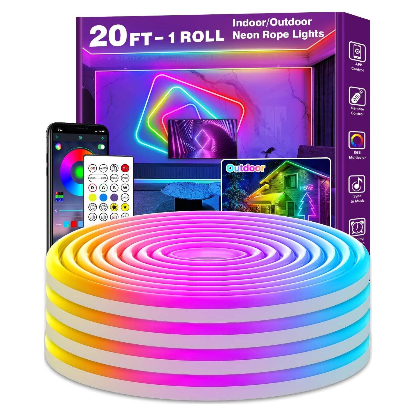 Tira de Luces LED Neón AILBTON 20FT RGB IP65 Control Remoto