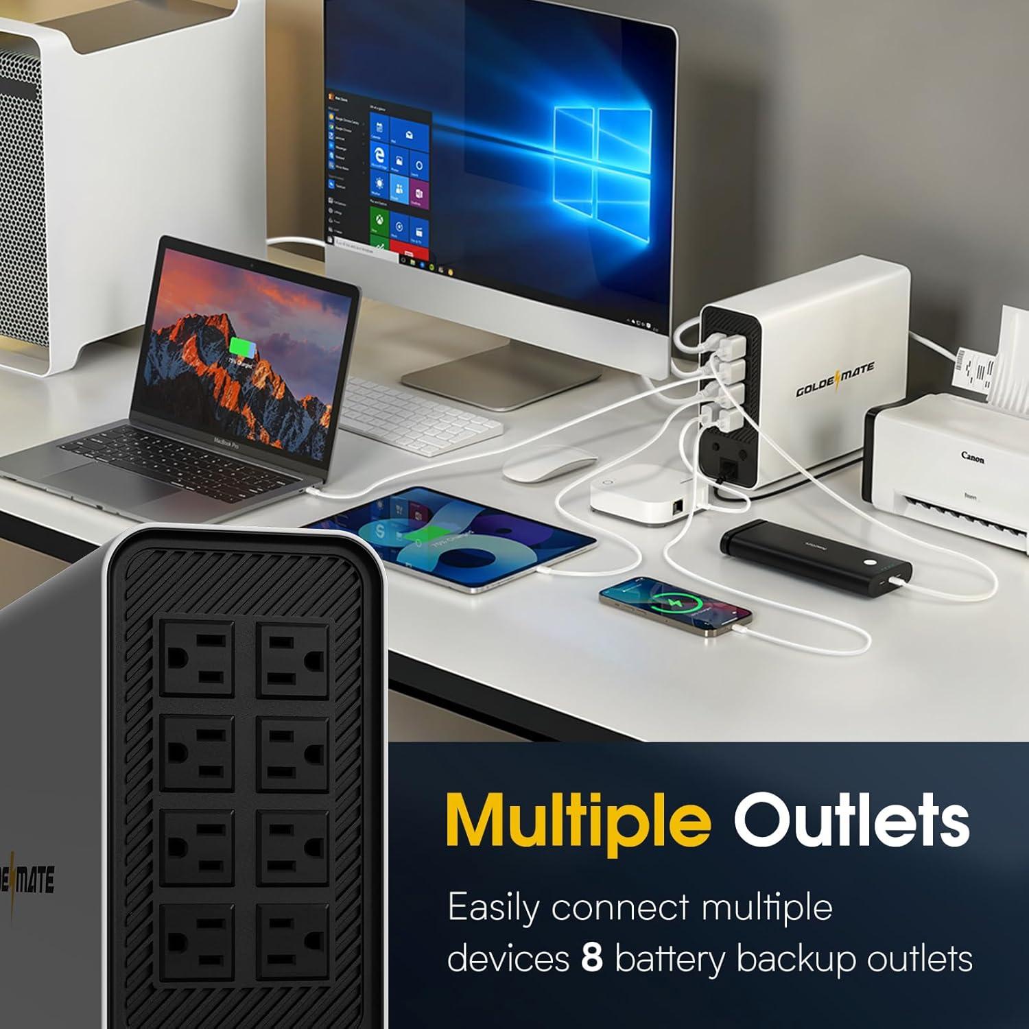 UPS 1000VA GOLDENMATE 800W 8 Salidas Batería LiFePO4