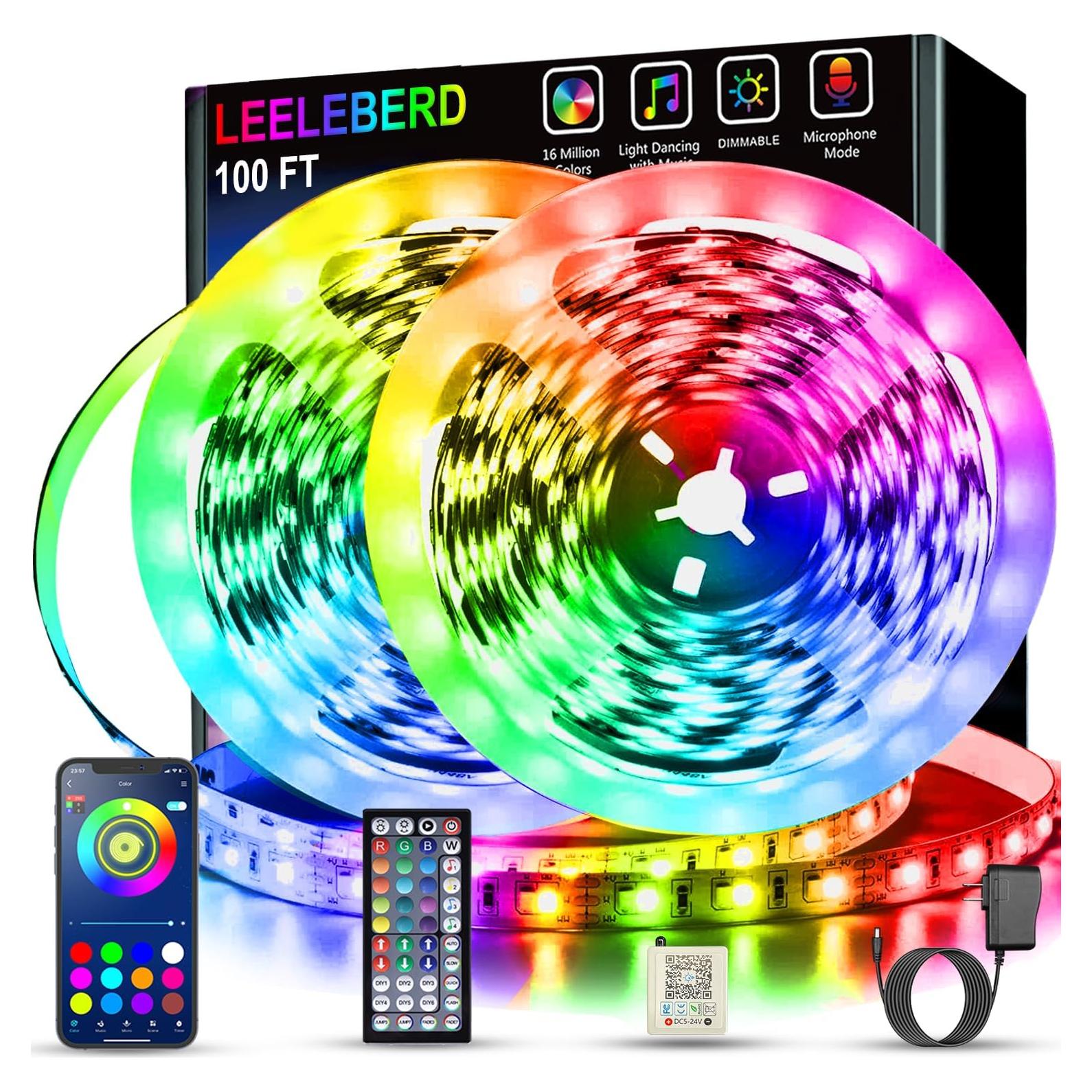 Tiras LED RGB 30.48 m Leeleberd con Control Remoto y APP