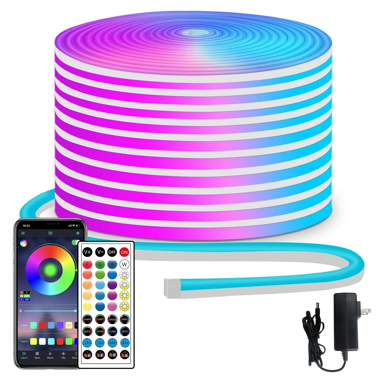 Tira de luces LED de neón 50 pies Segrass RGB IP65