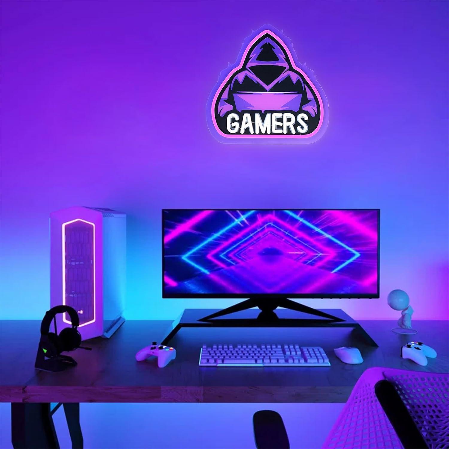 TEKXYZ UV Printed Gaming Neon Sign – LED Gamer Neon Lights for Room Decor, Perfect Video Game Wall Decor for Boys’ Bedrooms, Best Gifts for Teenage Gamers