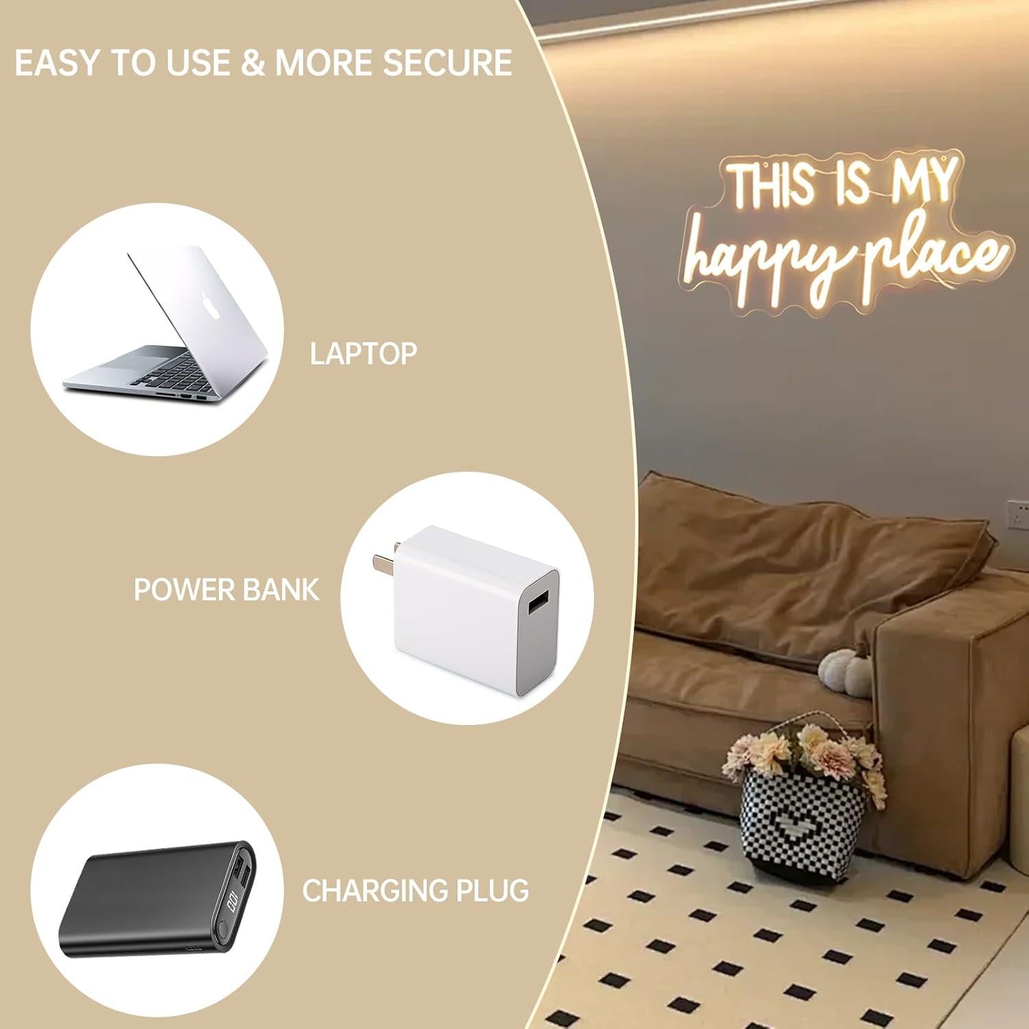 Señal de Neón LED Adnkwolivt 'Este es mi lugar feliz' 40.6x22.9cm