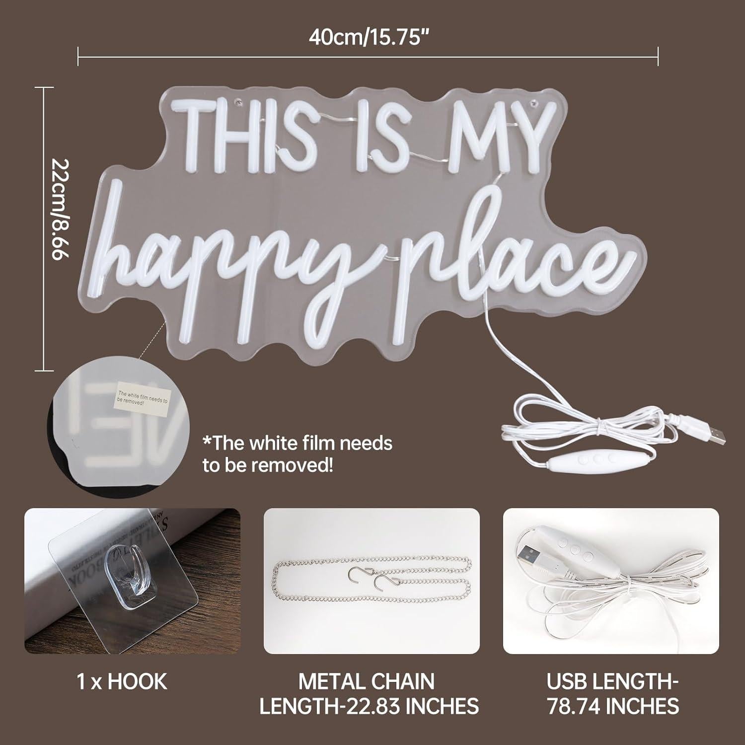 Señal de Neón LED Adnkwolivt 'Este es mi lugar feliz' 40.6x22.9cm