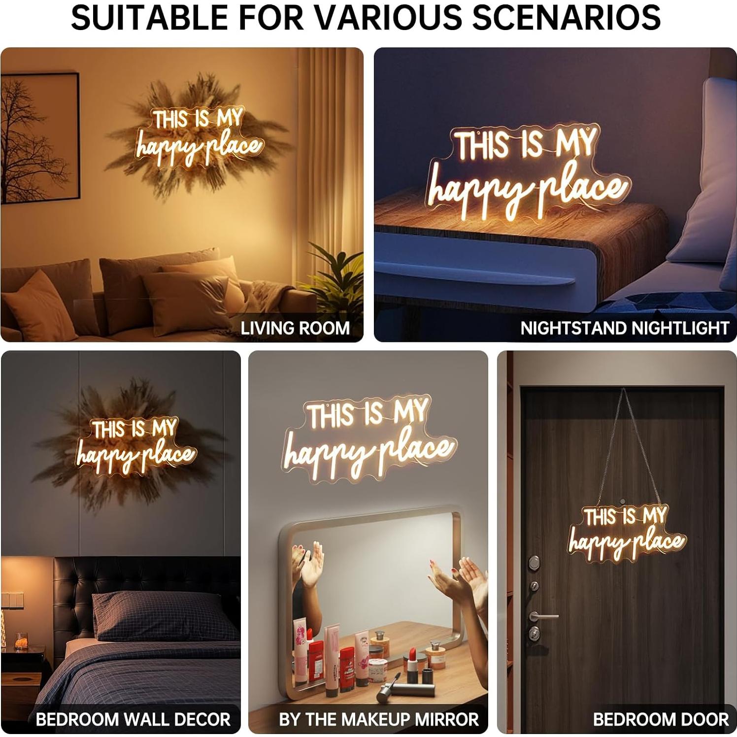 Señal de Neón LED Adnkwolivt 'Este es mi lugar feliz' 40.6x22.9cm