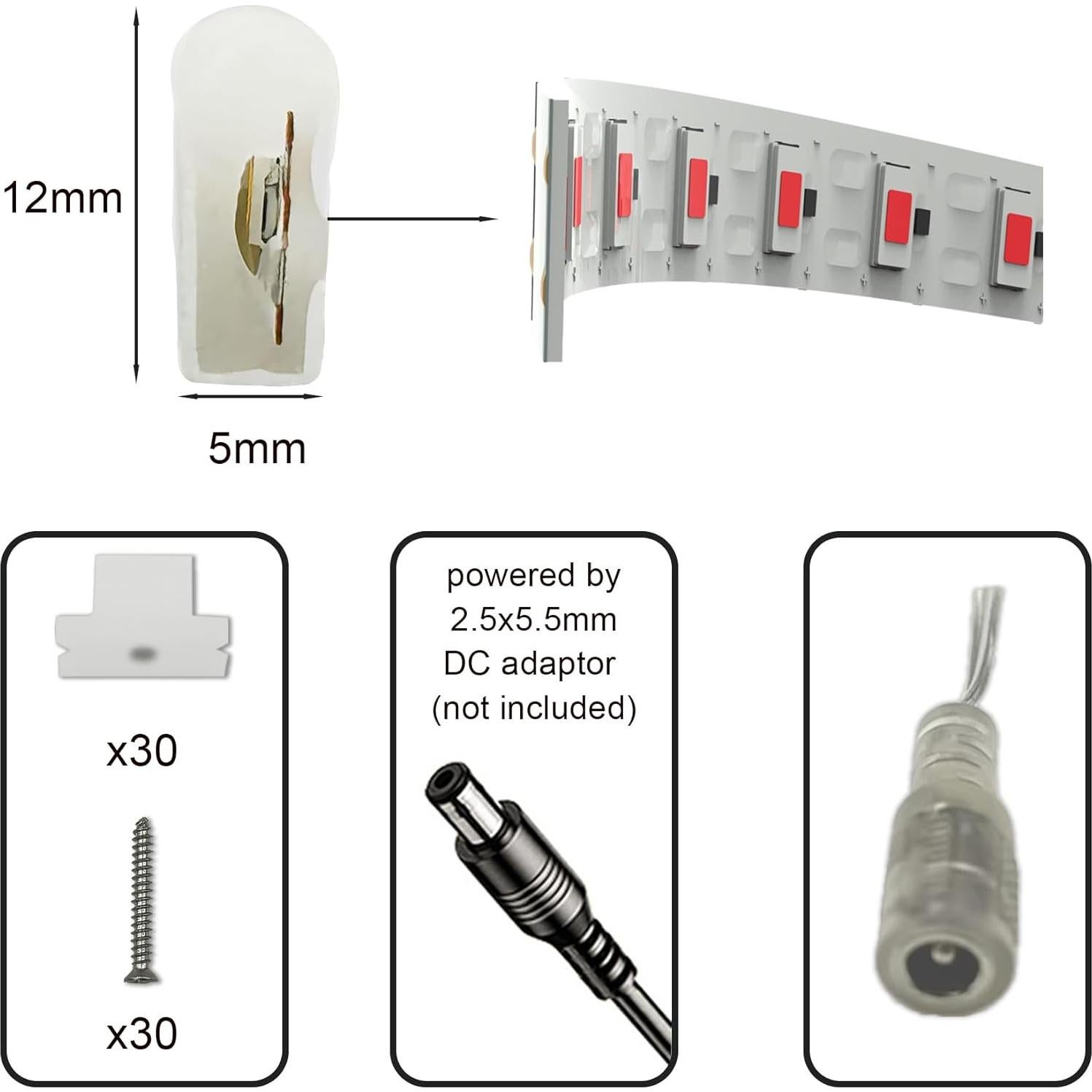 Tira de luz LED de neón Shun Ying Wanda 5m 12V IP65
