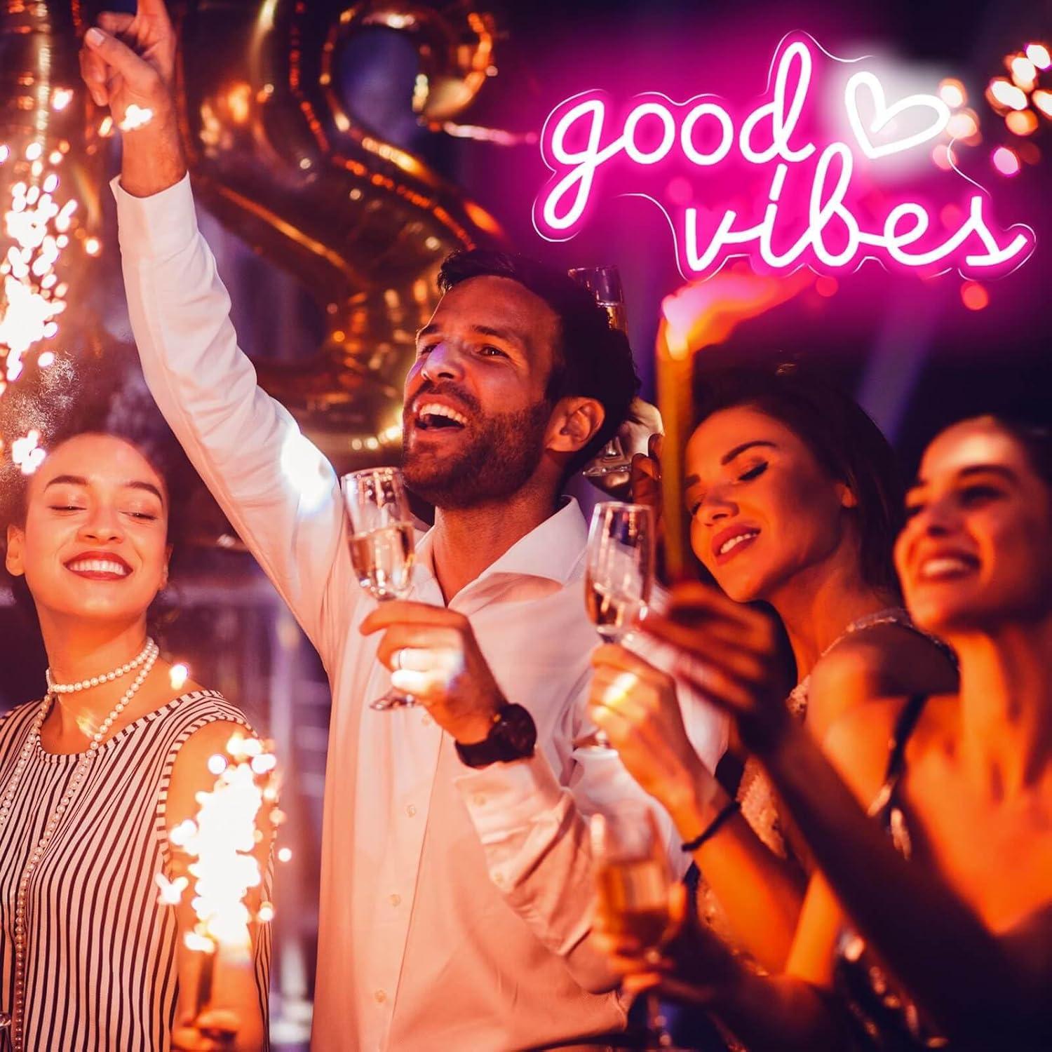 Letrero de Neón Buenas Vibras HOHOSIGN 20x40 cm Rosa USB