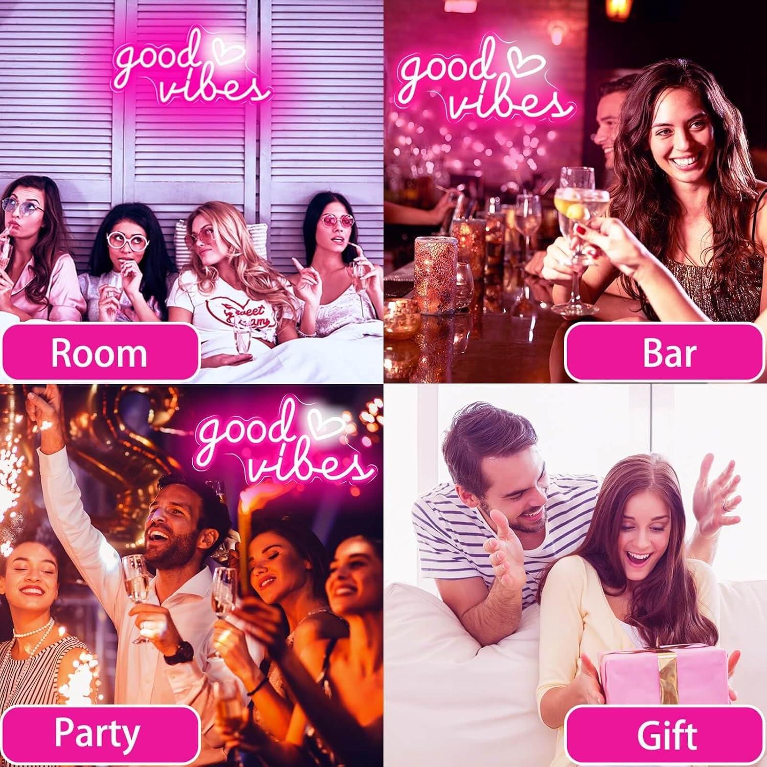 Letrero de Neón Buenas Vibras HOHOSIGN 20x40 cm Rosa USB