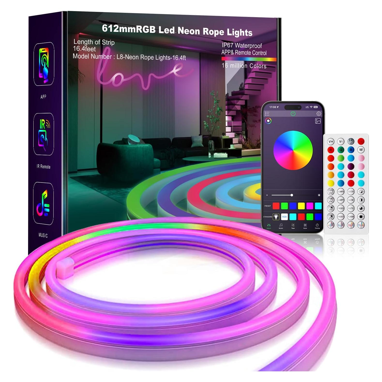 Tira LED Neon RGB 5m L8star con Control Remoto y Modos de Color