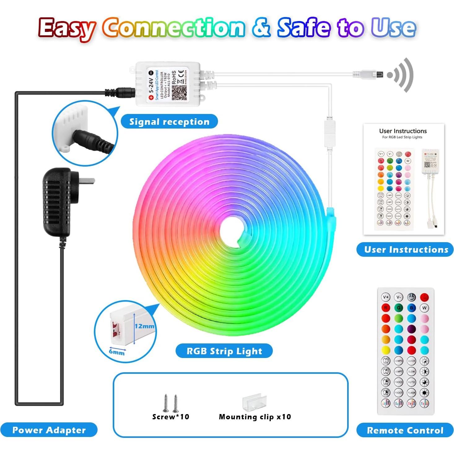 Tira LED Neon RGB 5m L8star con Control Remoto y Modos de Color