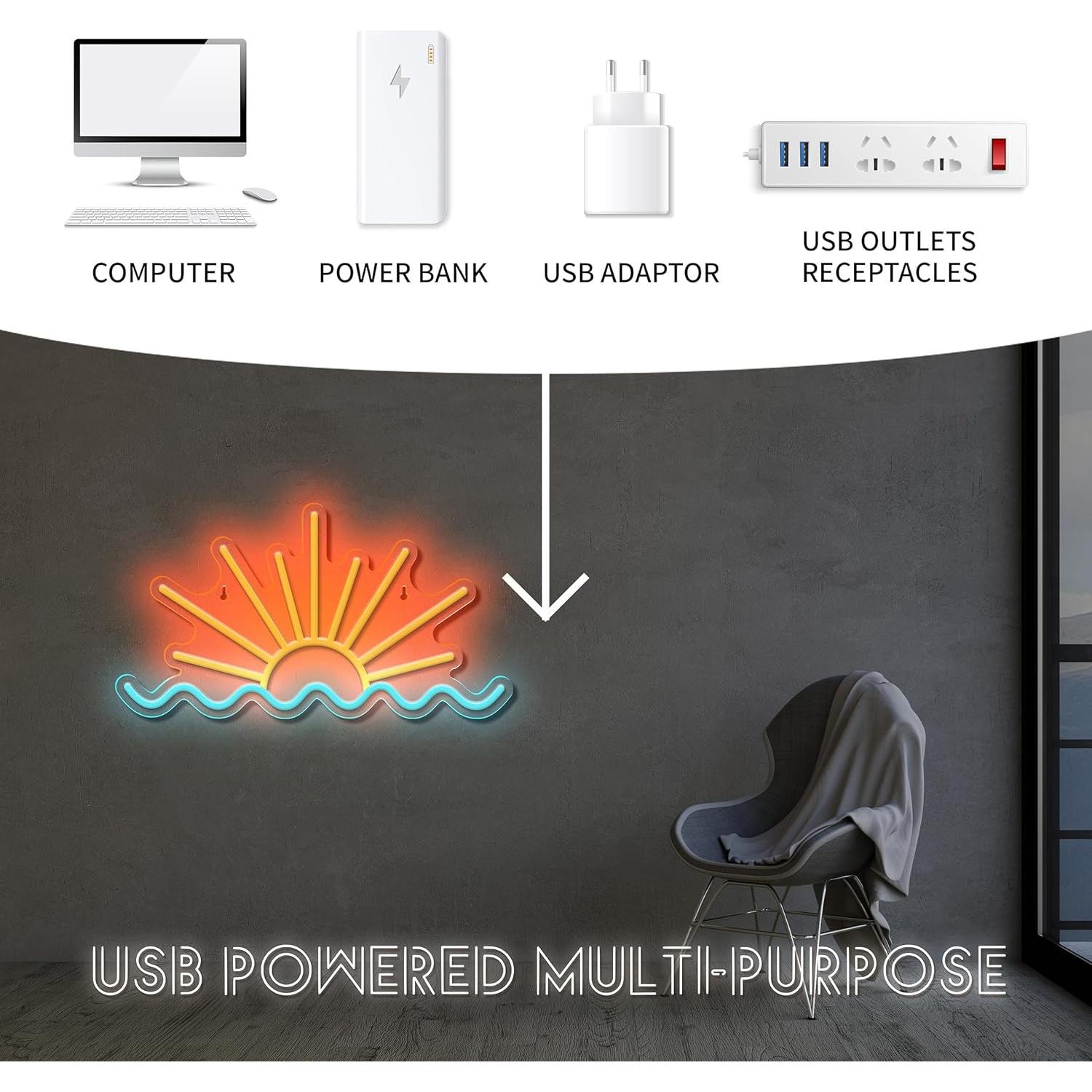 Sunrise Sunset Neon Sign Sun Wave Neon Signs for Bedroom, Beach Bar, Party, Man Cave, Living Room Wall Decor USB Powered Led Neon Light Sign with Dimmer Switch