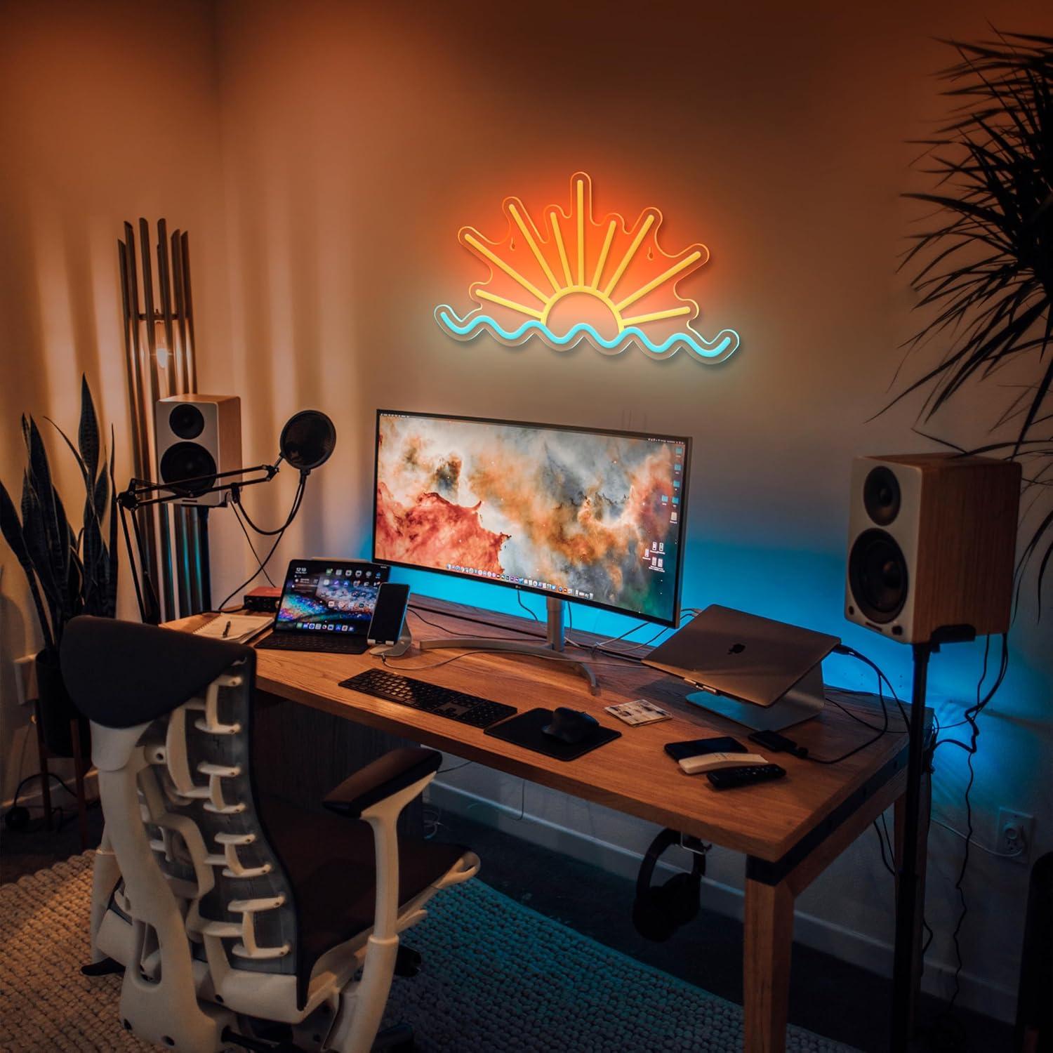 Sunrise Sunset Neon Sign Sun Wave Neon Signs for Bedroom, Beach Bar, Party, Man Cave, Living Room Wall Decor USB Powered Led Neon Light Sign with Dimmer Switch