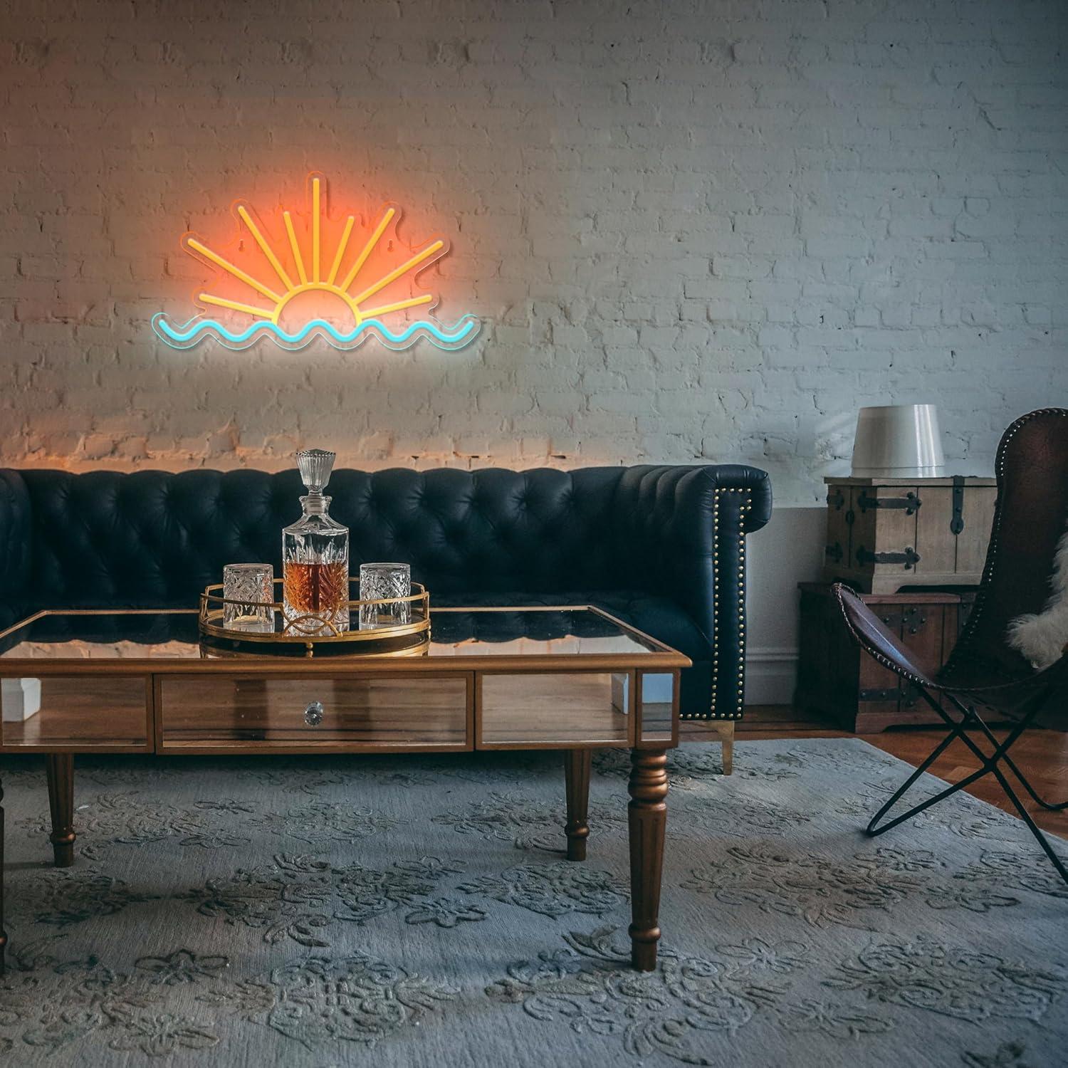 Sunrise Sunset Neon Sign Sun Wave Neon Signs for Bedroom, Beach Bar, Party, Man Cave, Living Room Wall Decor USB Powered Led Neon Light Sign with Dimmer Switch