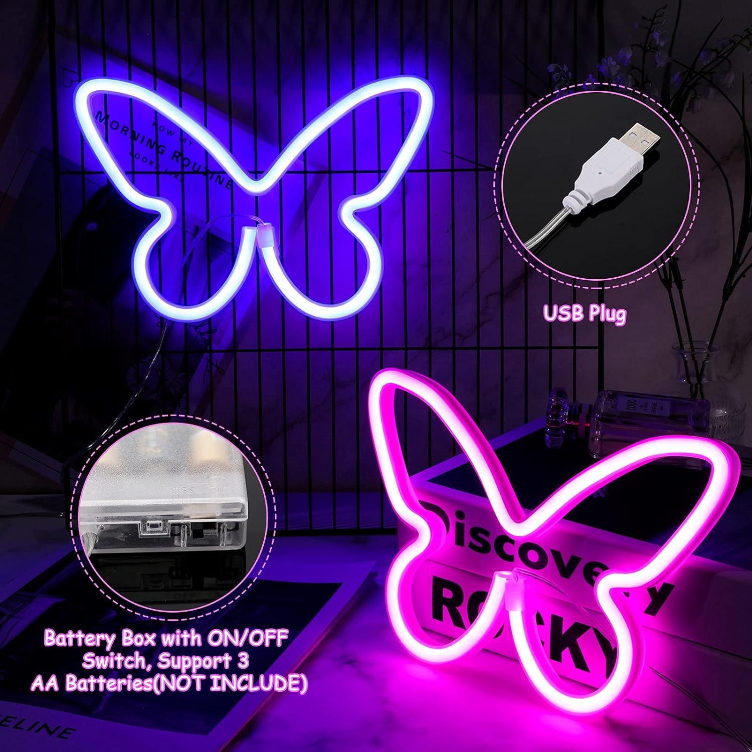 Luz Neon Mariposa Riakrum 2 Pcs LED Rosa Azul 22.5x16cm