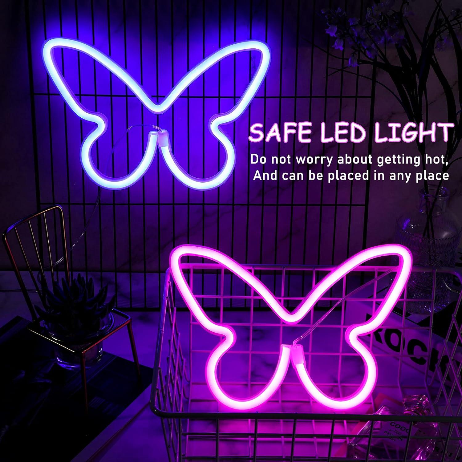 Luz Neon Mariposa Riakrum 2 Pcs LED Rosa Azul 22.5x16cm