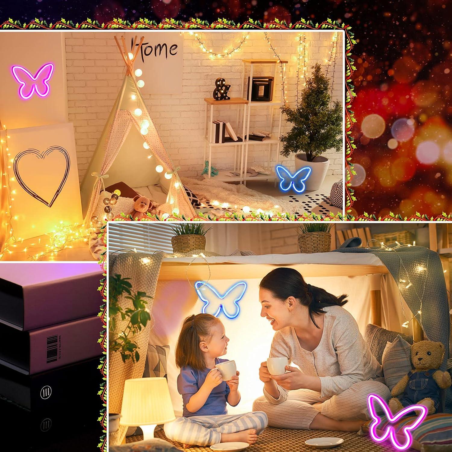 Luz Neon Mariposa Riakrum 2 Pcs LED Rosa Azul 22.5x16cm