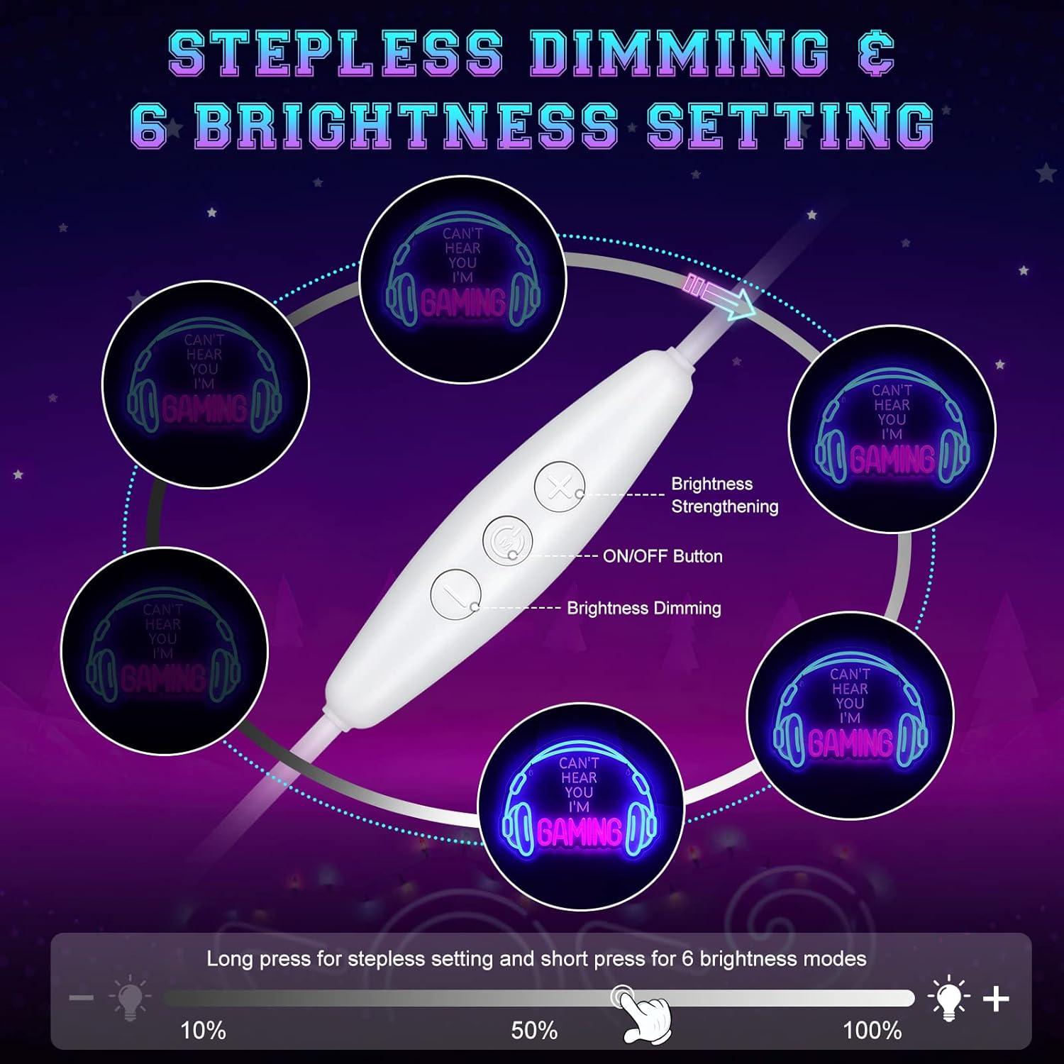 Luz de Neón LED Regulable ReyeeInc - Auriculares Gamer 39.9x30cm