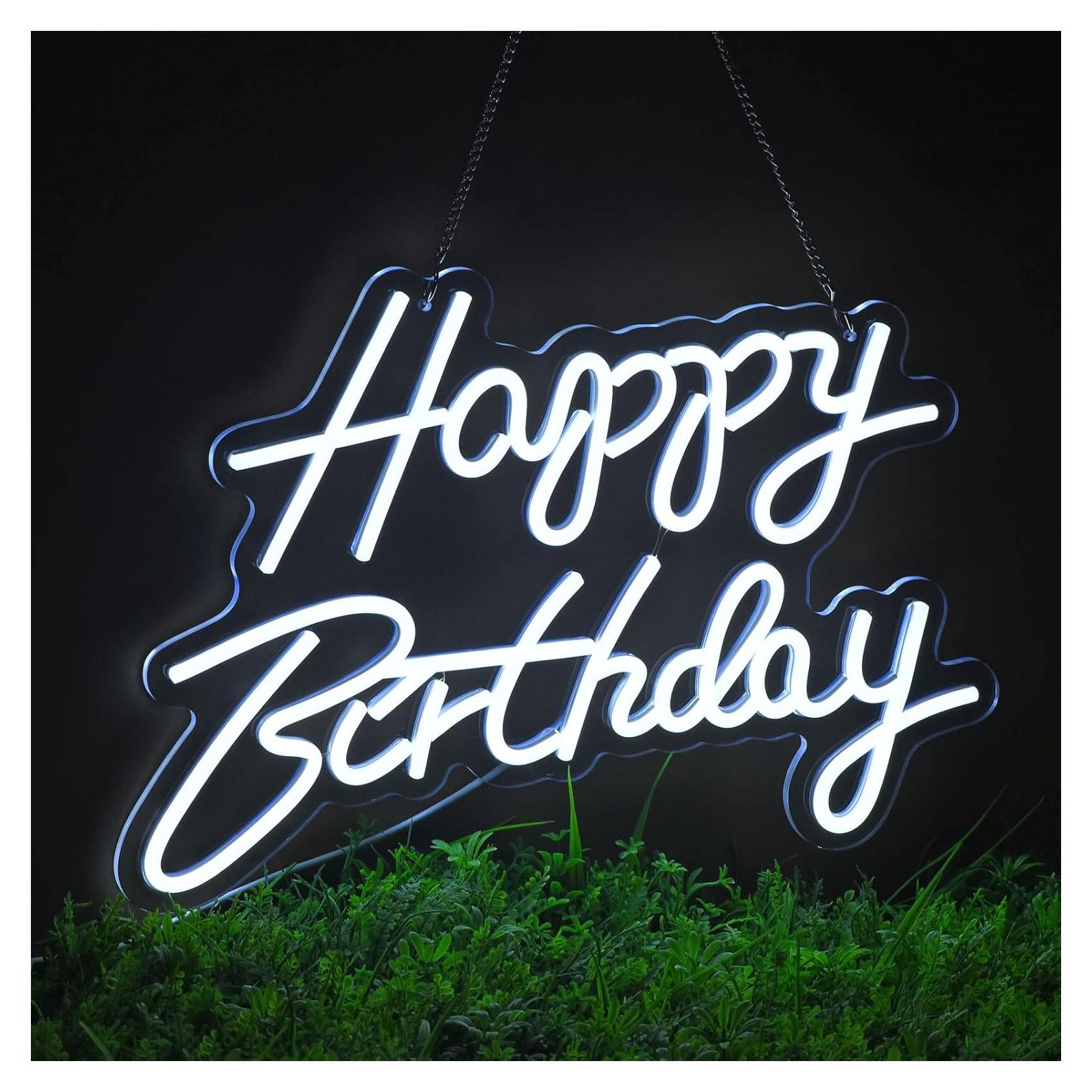 Cartel de Neón Feliz Cumpleaños Neonhonba 43x30 cm Blanco