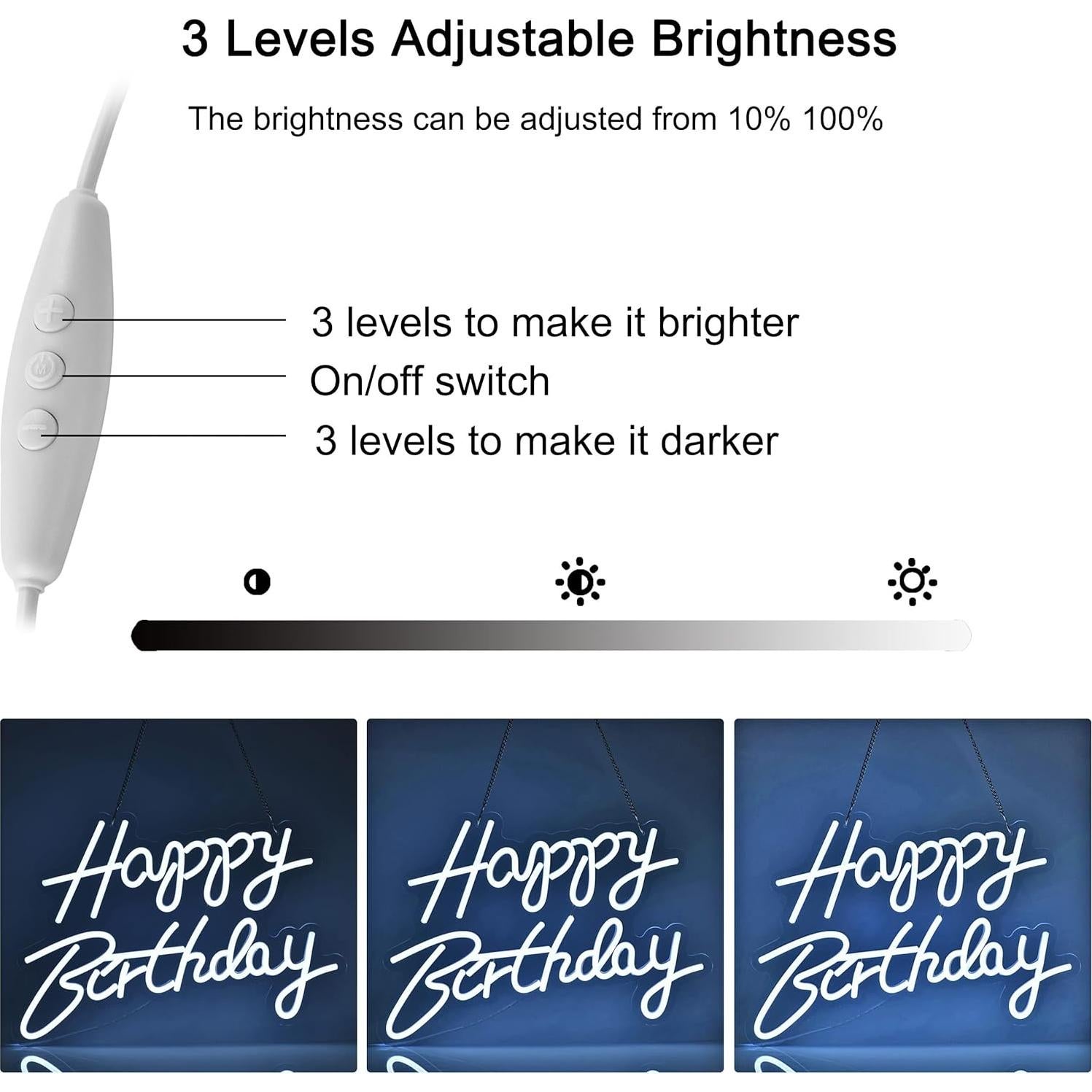 Cartel de Neón Feliz Cumpleaños Neonhonba 43x30 cm Blanco