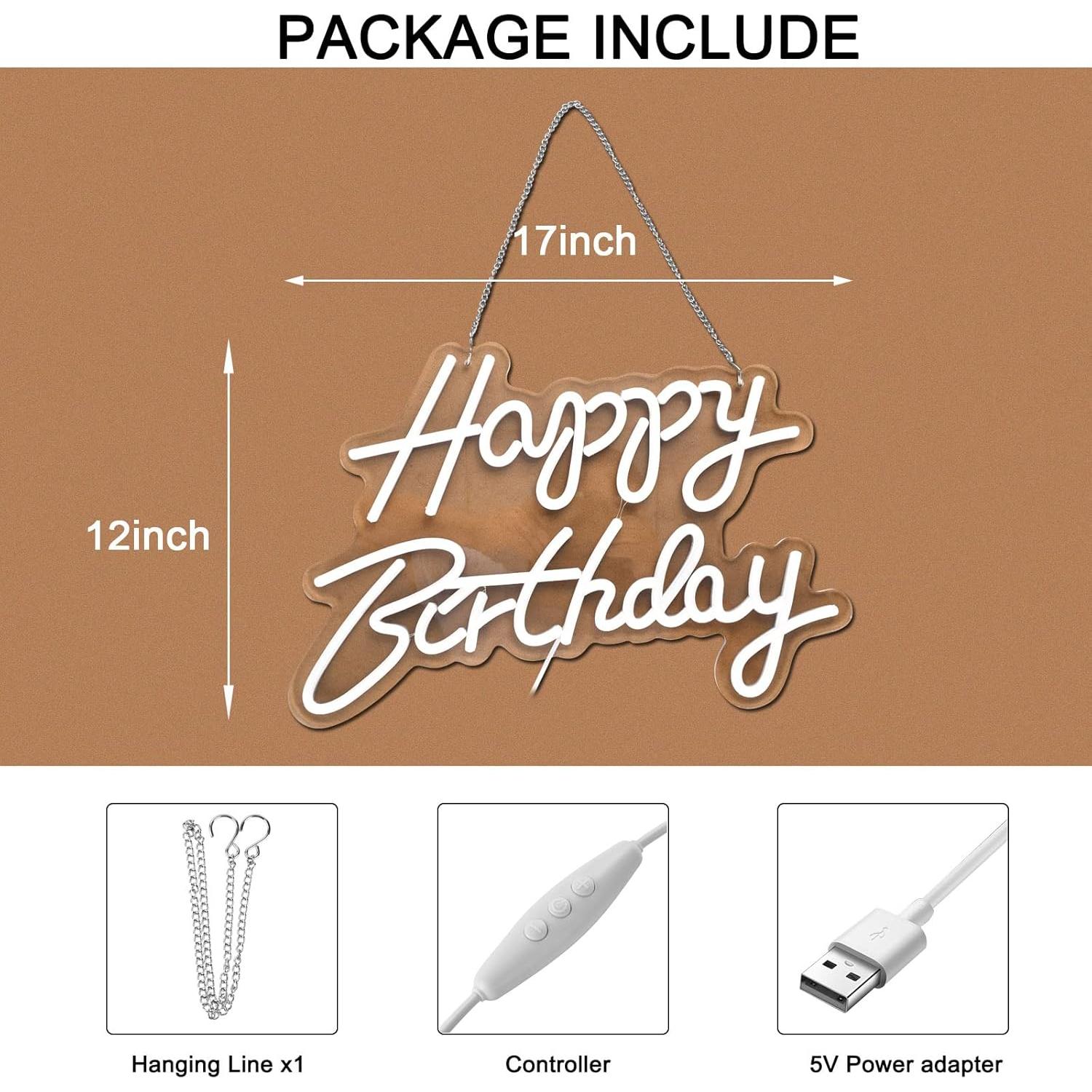 Cartel de Neón Feliz Cumpleaños Neonhonba 43x30 cm Blanco