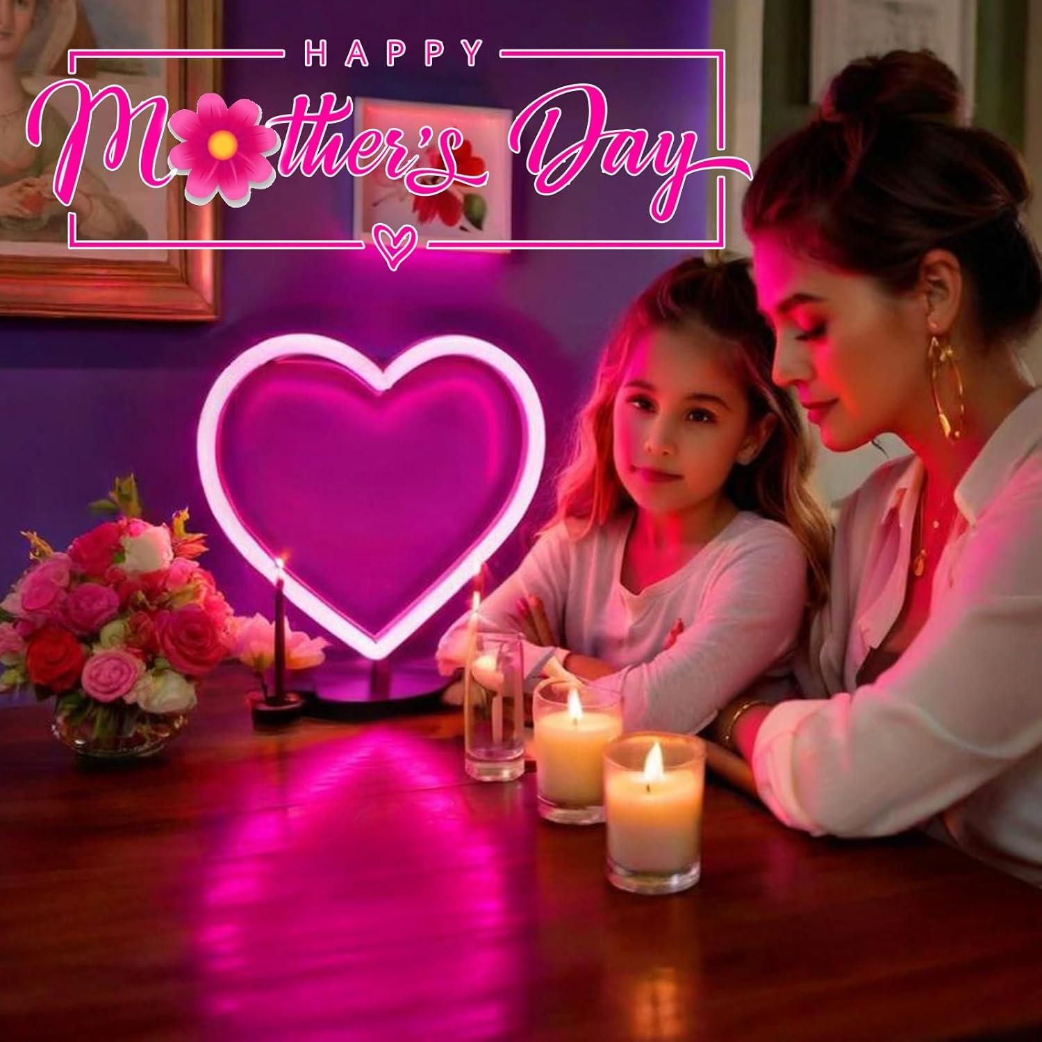 Luz de Neón Corazón Rosa EXF - Lámpara LED USB y Batería