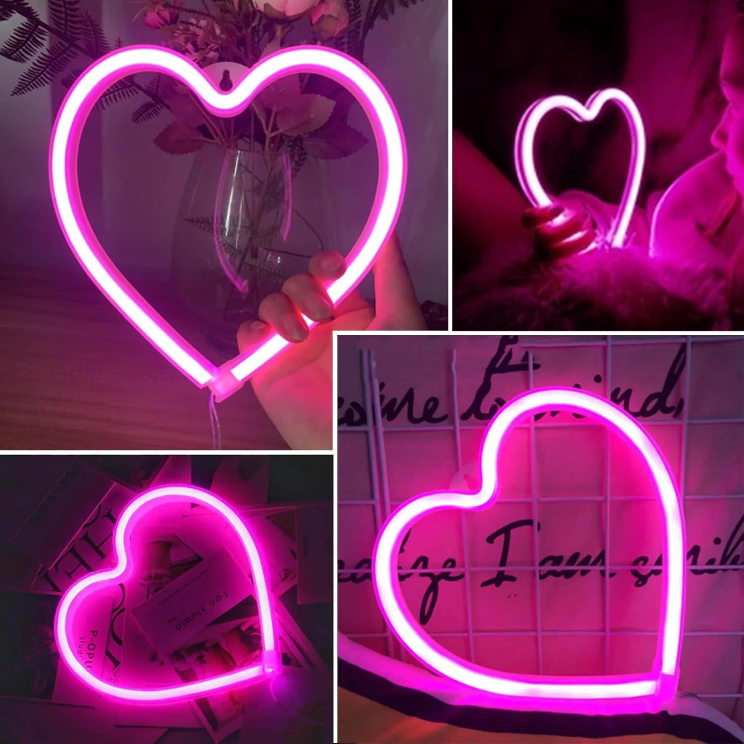 Luz de Neón Corazón Rosa EXF - Lámpara LED USB y Batería