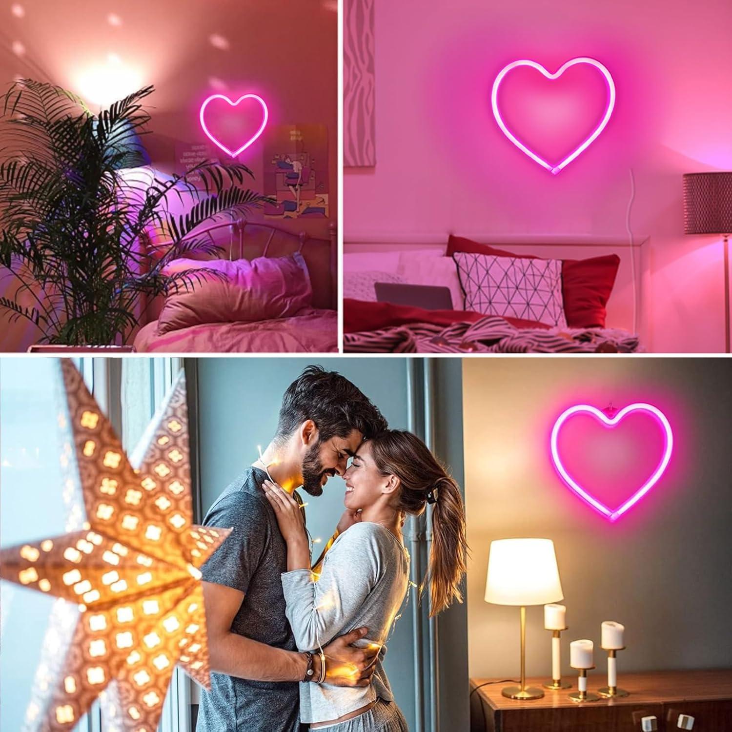 Luz de Neón Corazón Rosa EXF - Lámpara LED USB y Batería