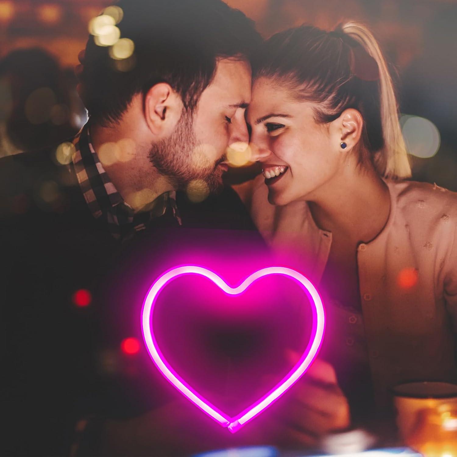 Luz de Neón Corazón Rosa EXF - Lámpara LED USB y Batería