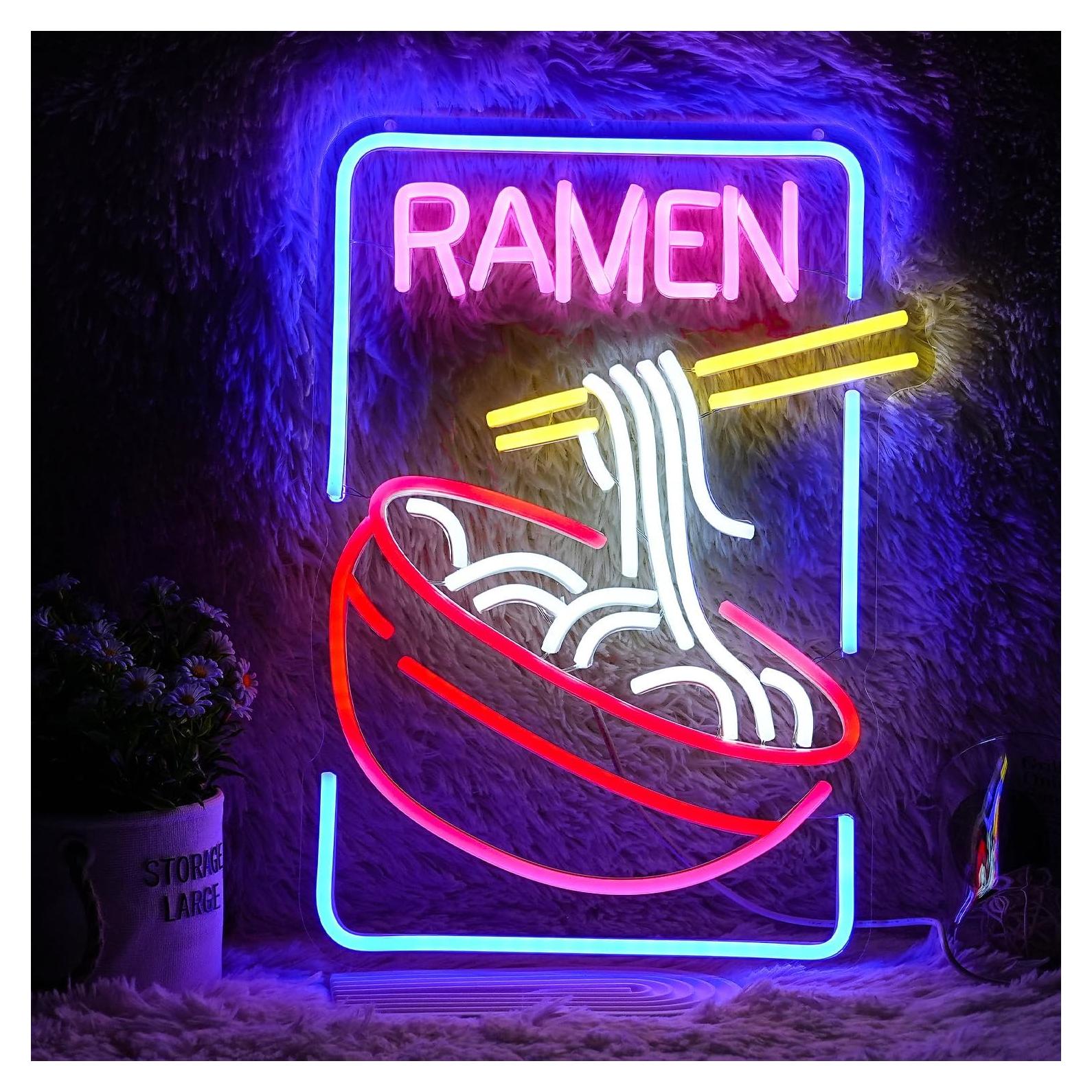 Ramen Neon Sign Noodle Led Neon Lights for Wall Decor Neon Ramen Light up Sign Powered by USB Multi colored Neon Lights for Restaurant Ramen Shop Window（16.5’’X12’’）