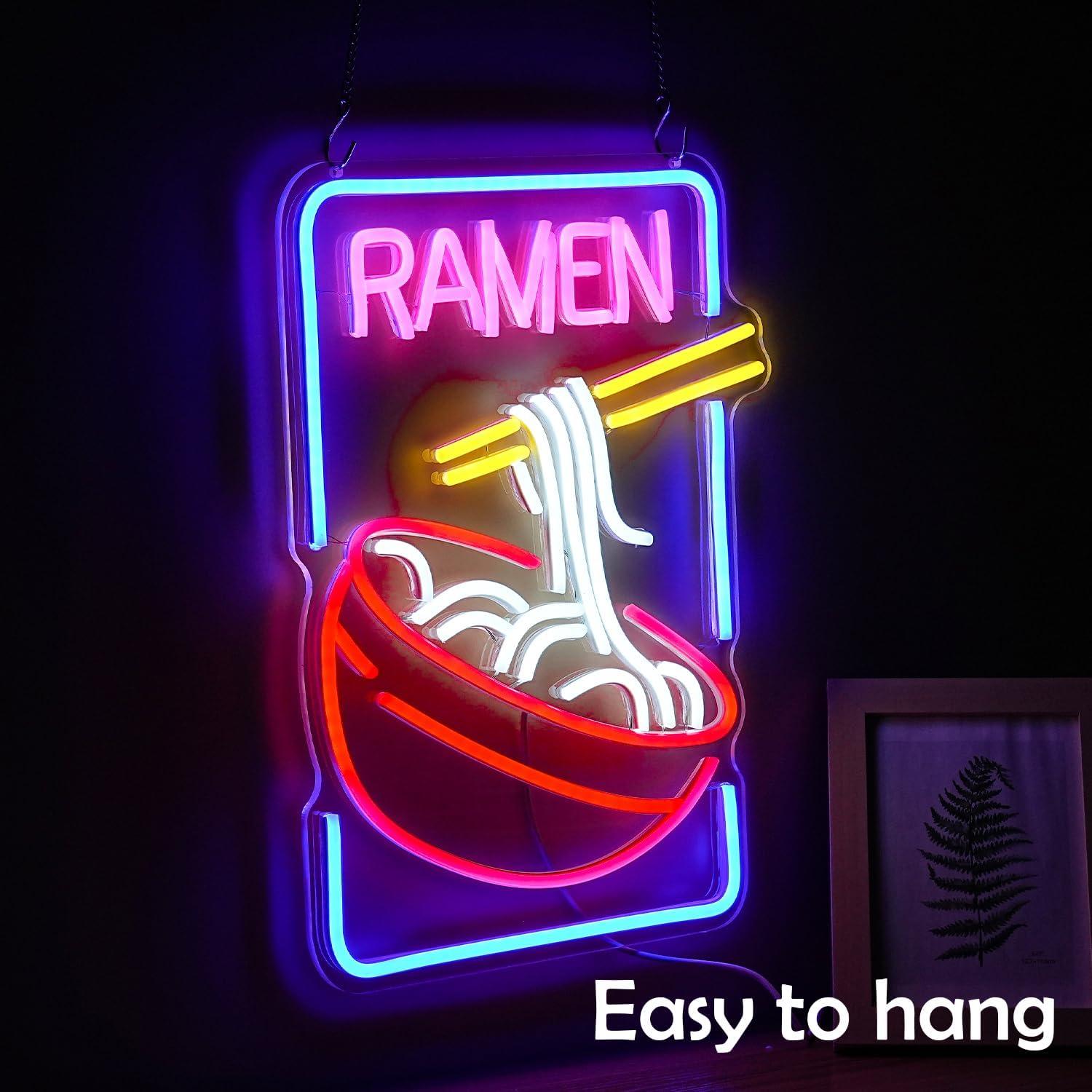 Ramen Neon Sign Noodle Led Neon Lights for Wall Decor Neon Ramen Light up Sign Powered by USB Multi colored Neon Lights for Restaurant Ramen Shop Window（16.5’’X12’’）