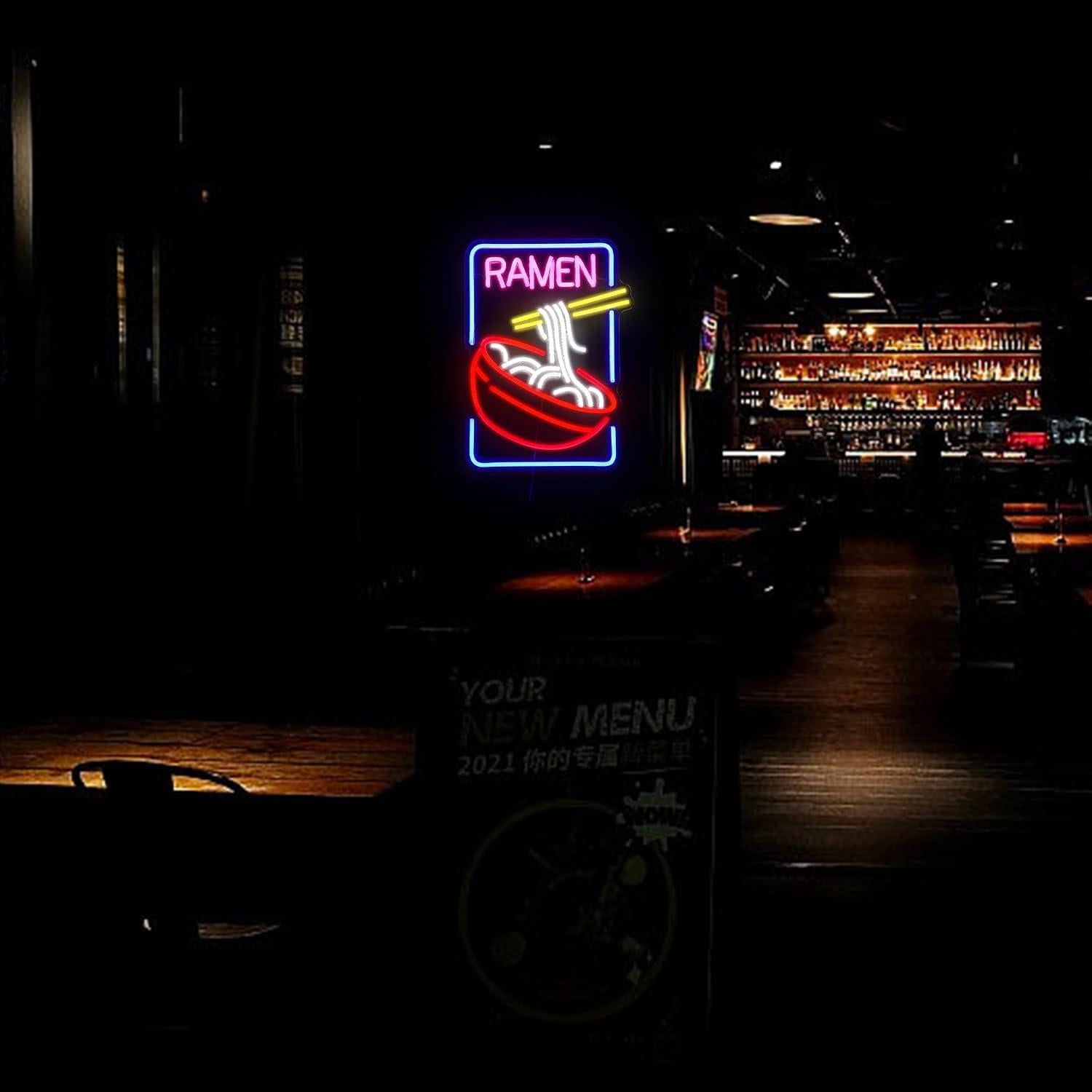 Ramen Neon Sign Noodle Led Neon Lights for Wall Decor Neon Ramen Light up Sign Powered by USB Multi colored Neon Lights for Restaurant Ramen Shop Window（16.5’’X12’’）