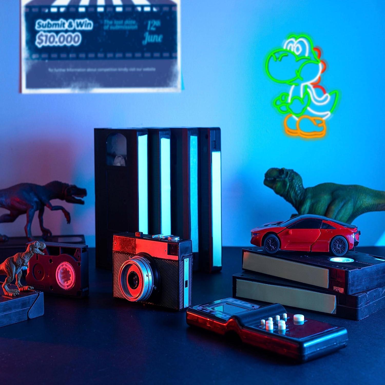 Anime Neon Sign Dinosaurs Neon Sign Dimmable LED Neon Lights for Bedroom Wall Decor Game Room Decor Mario Decor for Kids Boys Man Cave, Gifts for Mario Fans