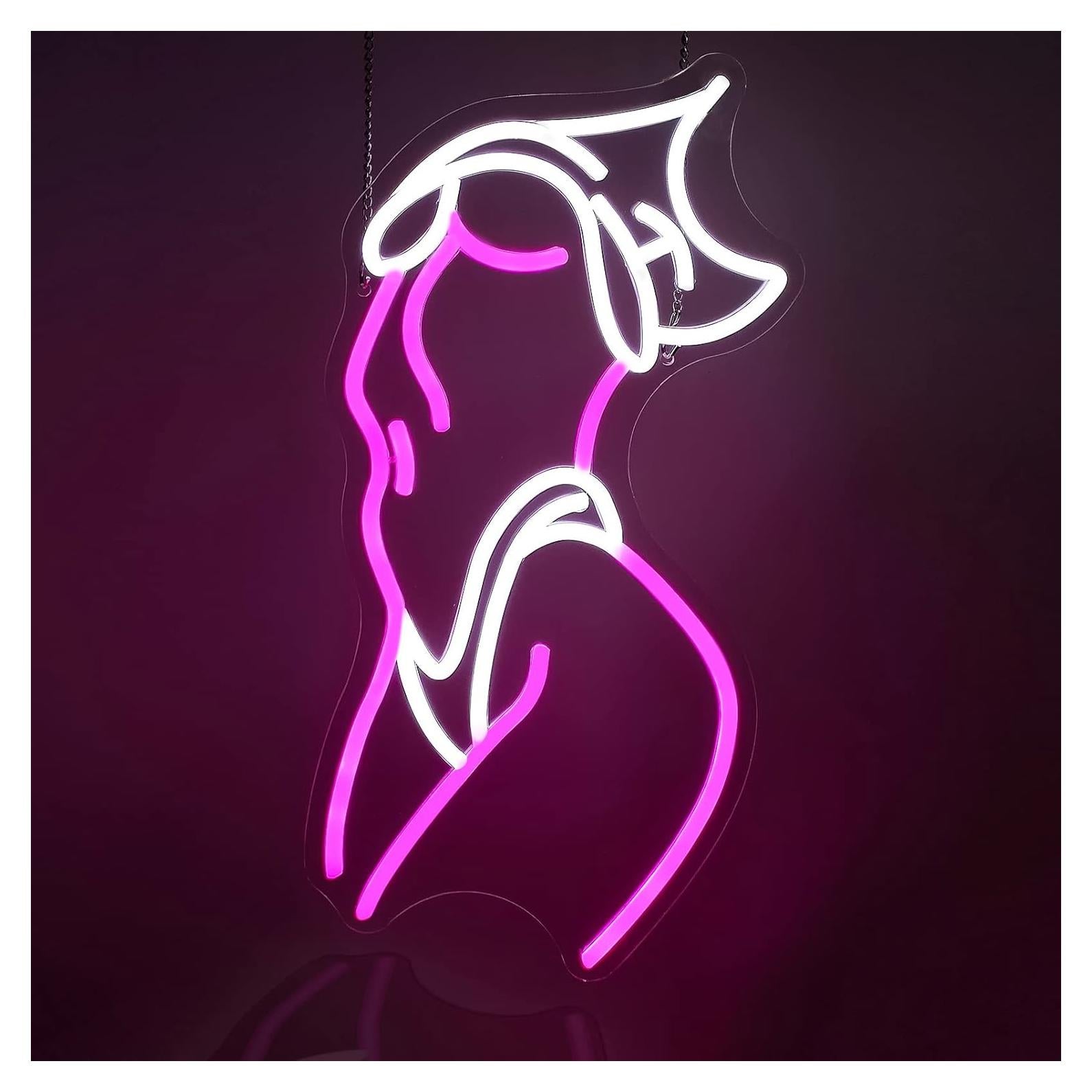 Lady Neon Signs Neon Signs for Wall Decor Pink White LED Light Sign for Preppy Room Decor Light Up Sign for Birthday Party Decoration USB Powered