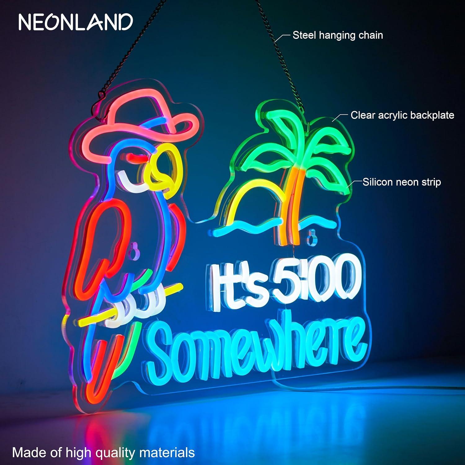 Letrero de neón LED NEONLAND 42x32 cm 5 O'clock Somewhere