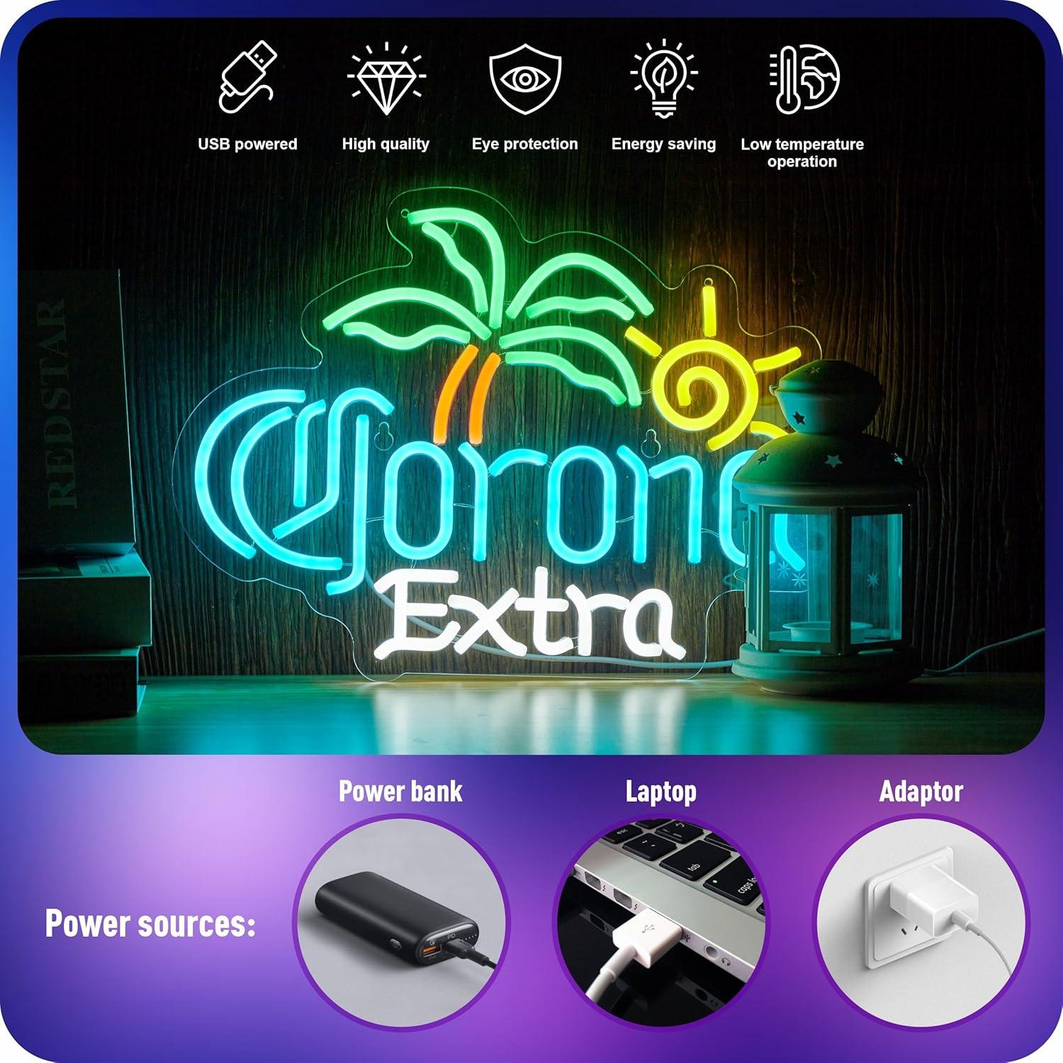 Letrero de Neón Cerveza Corona Extra MkoGad 42x32cm LED