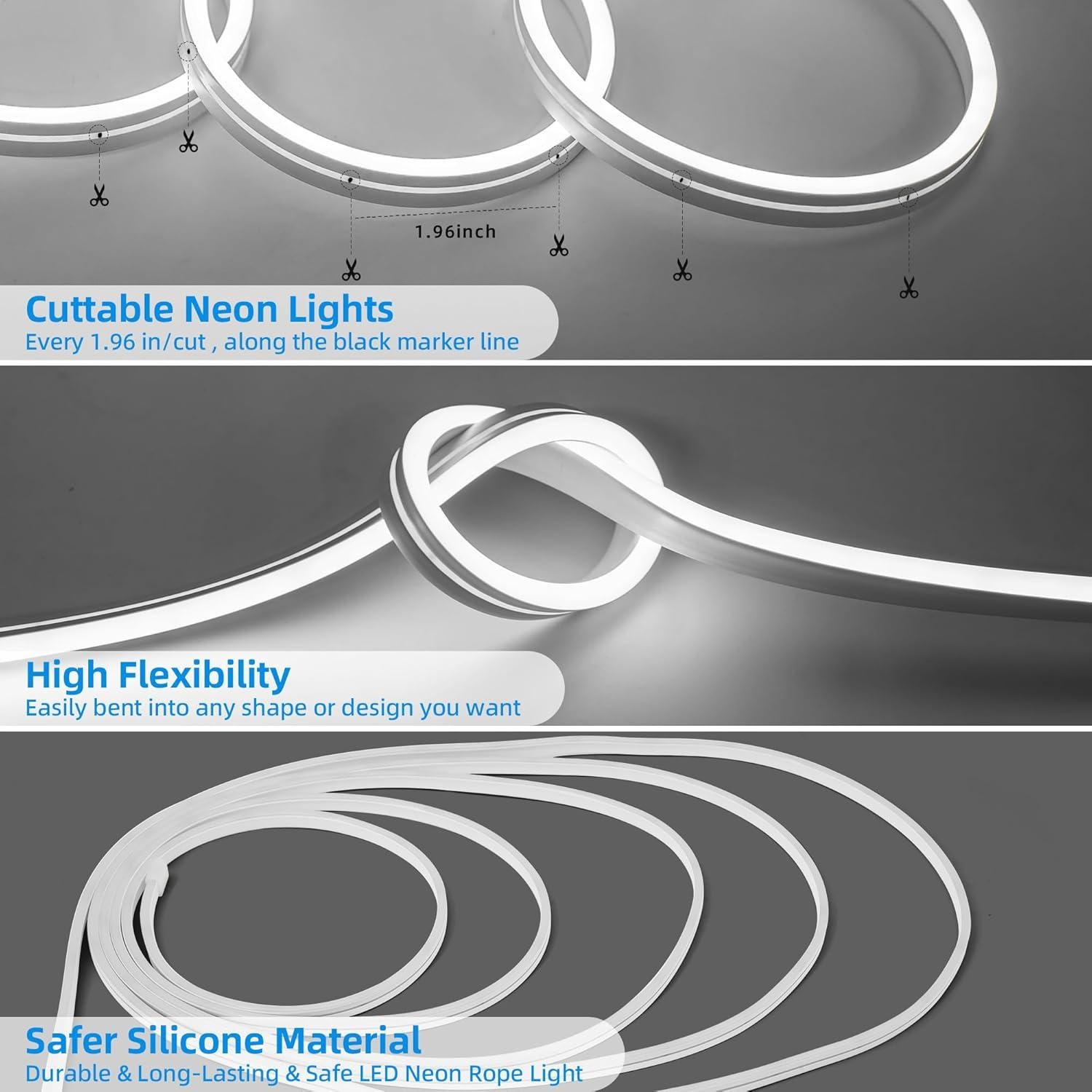 Luz de Cuerda LED Neón ELOUYCKE 10m Blanco Frío Regulable